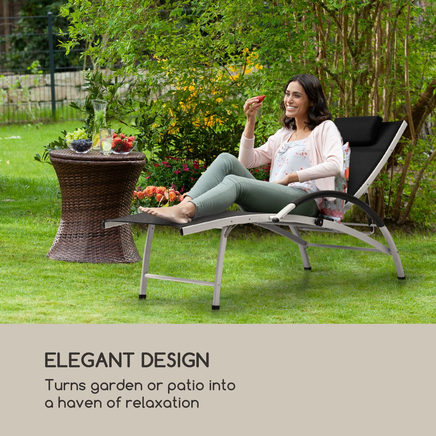 Sun Valley, kerti fekvőszék, összecsukható, fekete Fekete