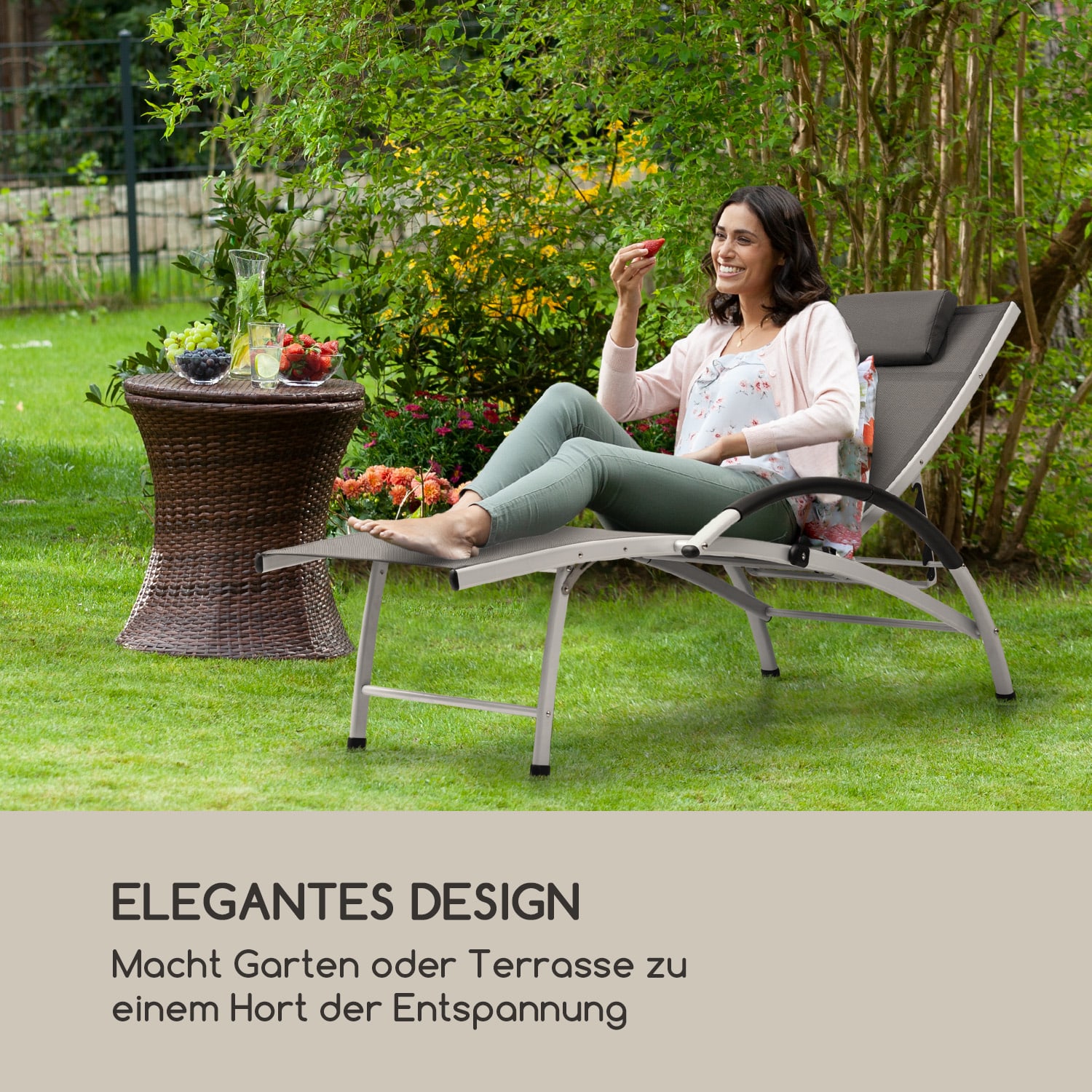 Sun Valley Sonnenliege zusammenklappbar Kopfkissen grau Dunkelgrau