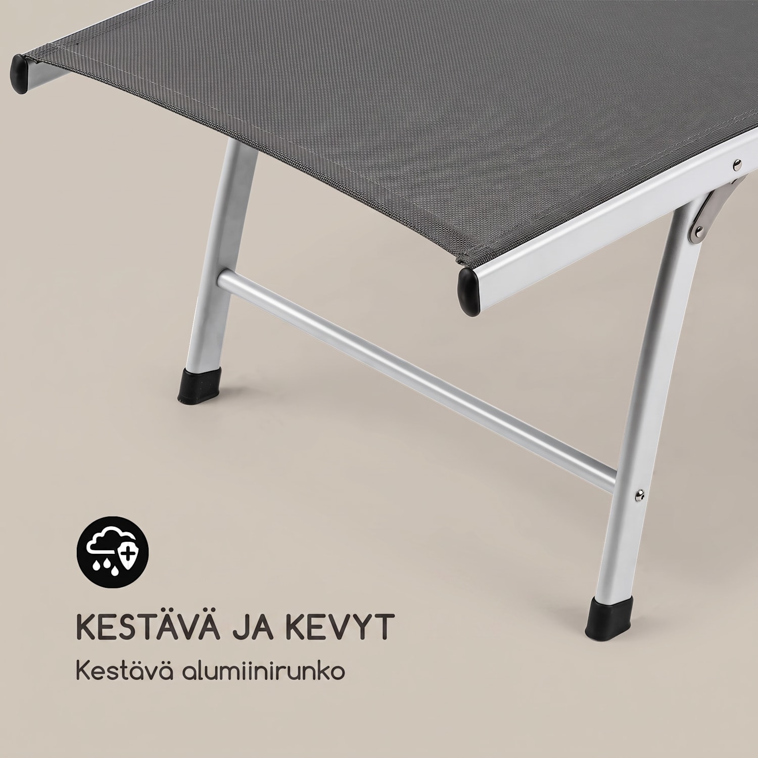 Sun Valley taitettava aurinkotuoli harmaa tyynyllä Tummanharmaa