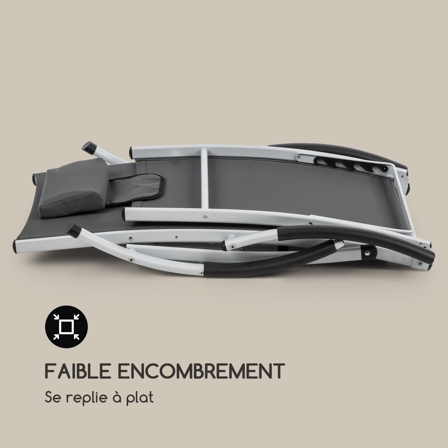 Sun Valley Chaise longue pliante de jardin avec coussin - gris Gris Foncé