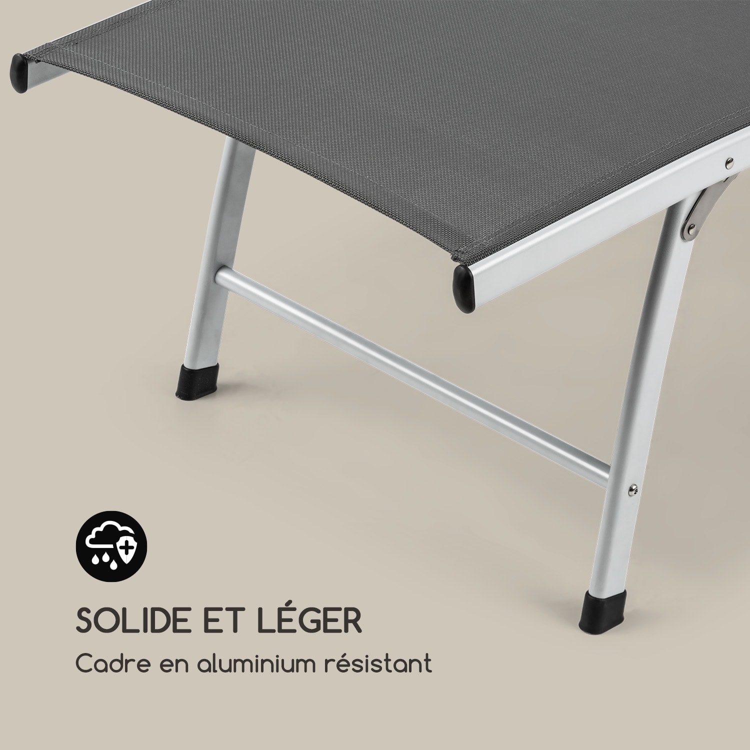 Sun Valley Chaise longue pliante de jardin avec coussin - gris Gris Foncé