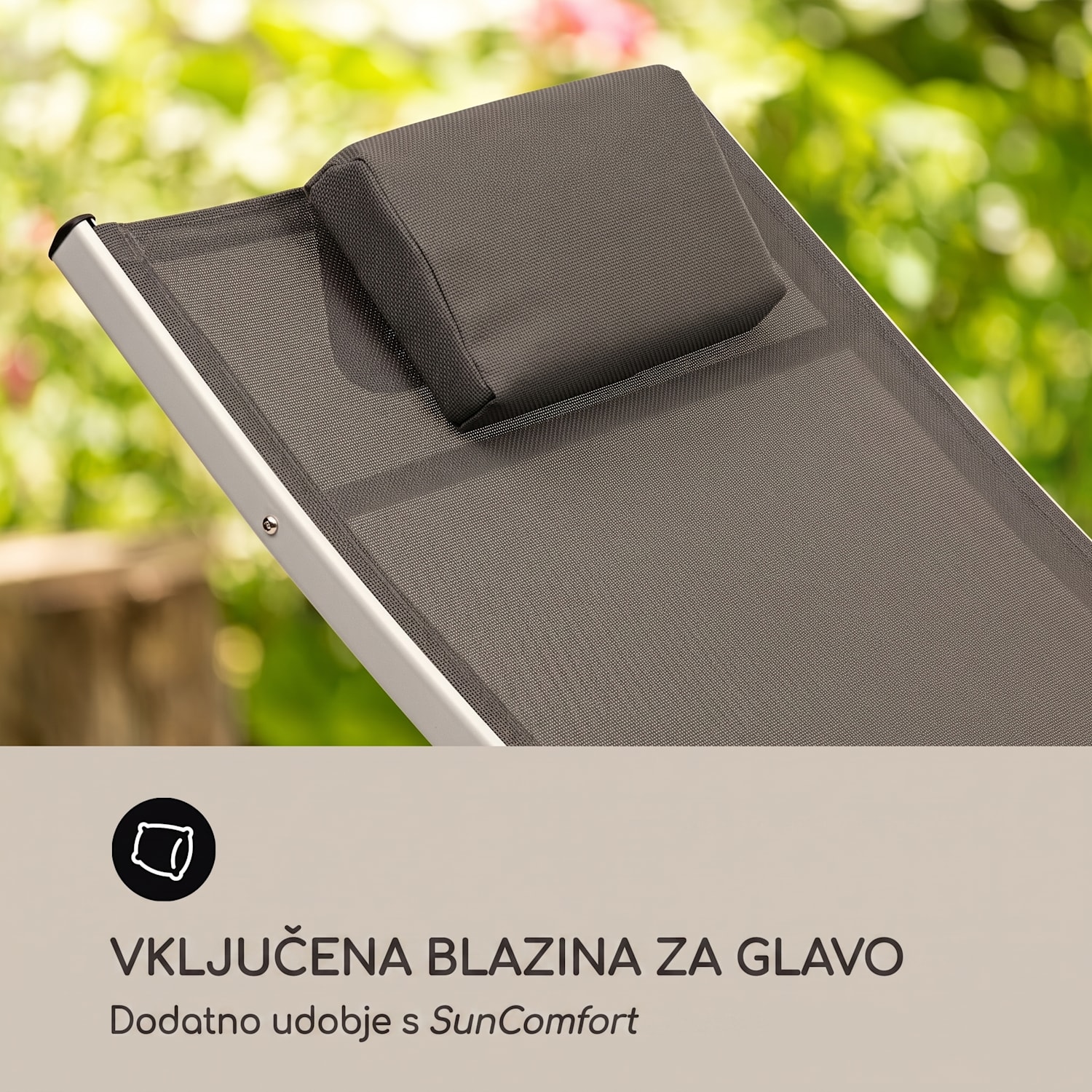 Sun Valley vrtni ležalnik, odstranljiva blazina, siv Temno siva