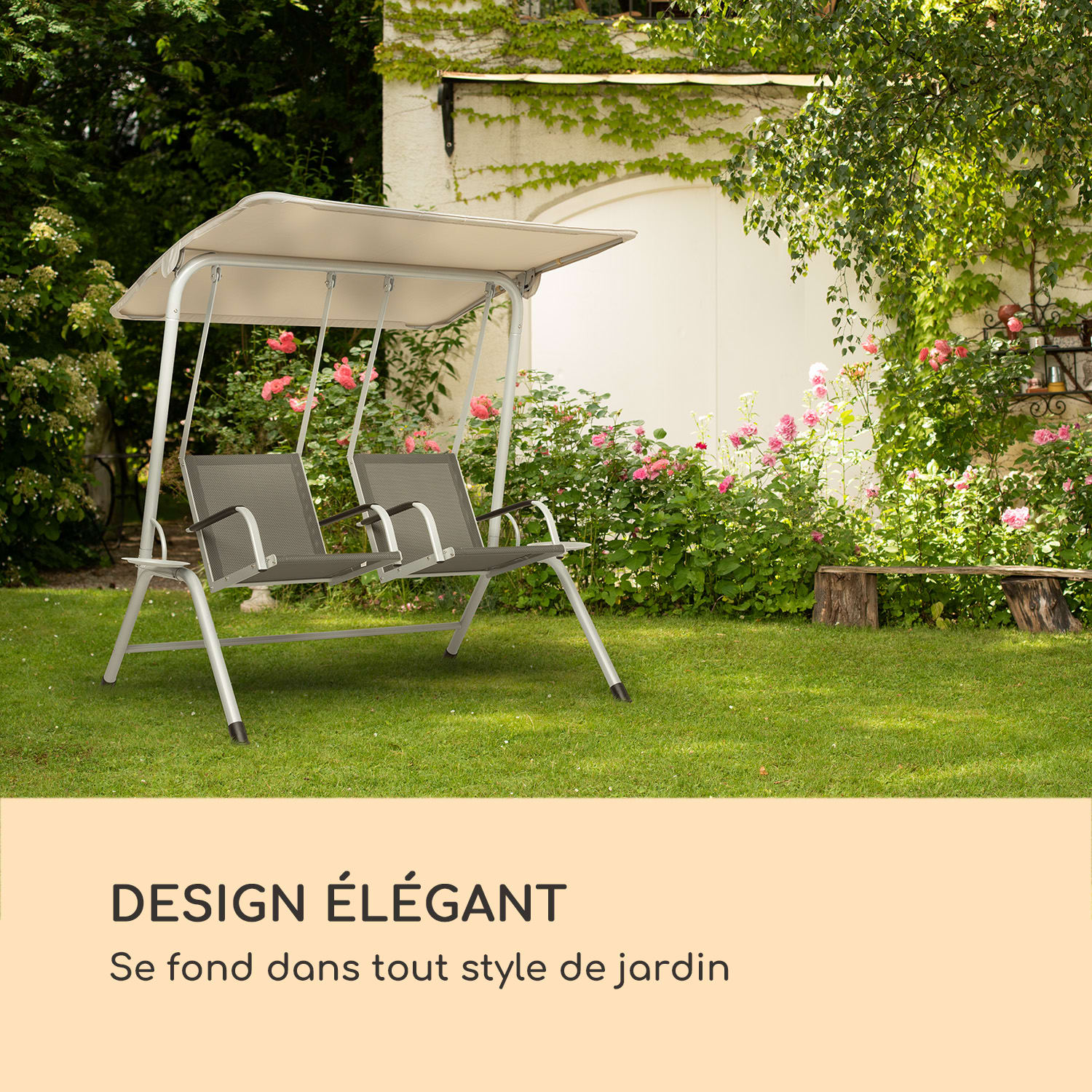 Bel Air Duo Swing Balancelle de jardin pour 2 personnes - gris & crème 