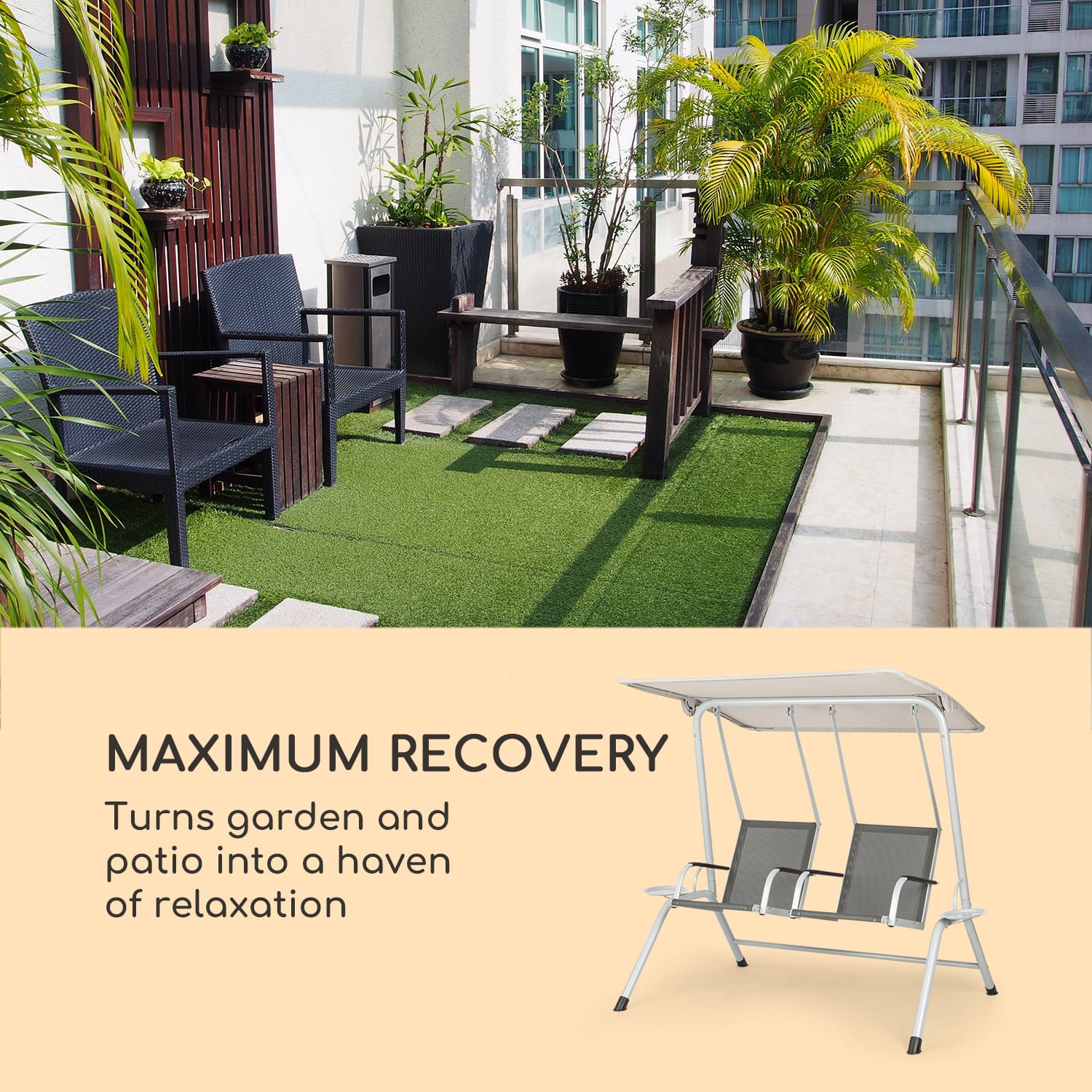 Bel Air Duo Swing, hollywoodska hojdačka, oceľový rám, antracitová/krémová 