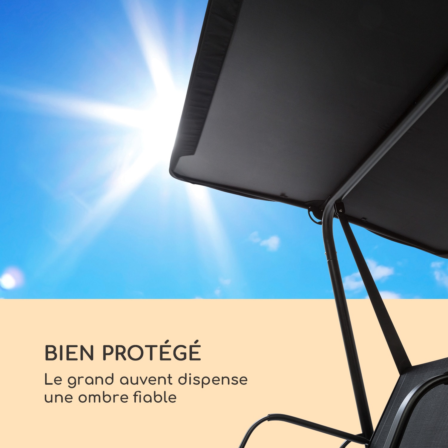 Bel Air Mono Swing Balancelle avec auvent - cadre acier noir 