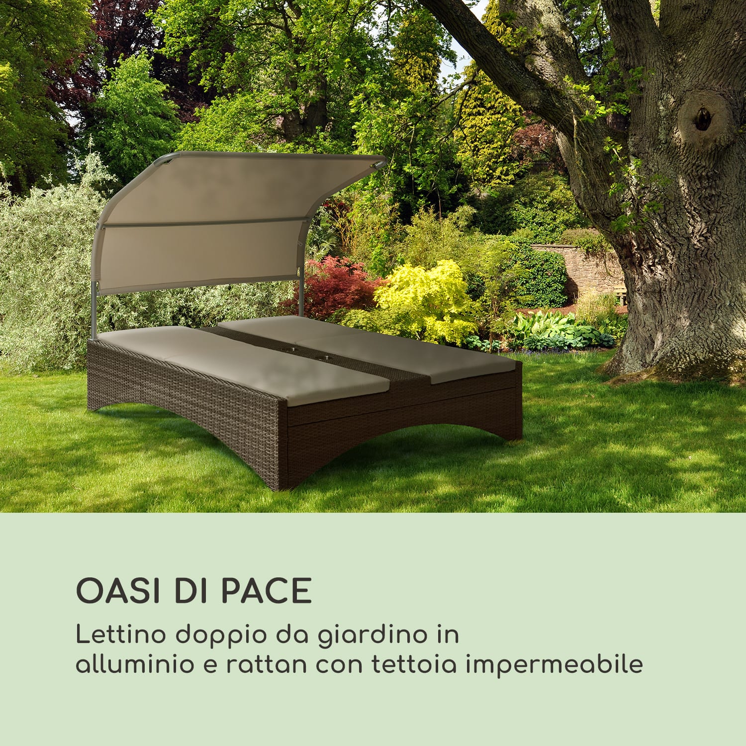 Eremitage Double Lounger lettino da sole per 2 persone in alluminio/rattan grigio Taupe chiaro