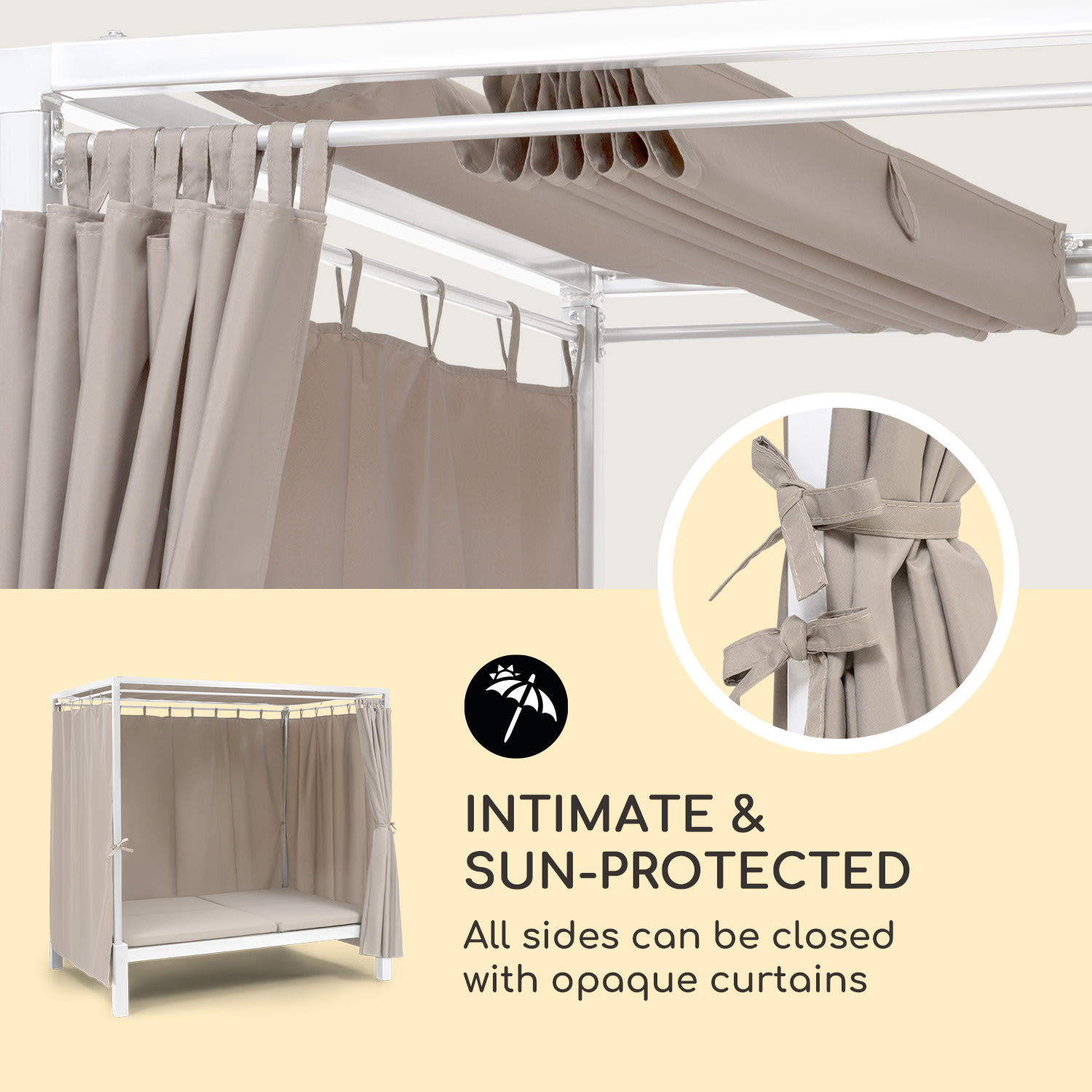 Eremitage Double Sunbed, lehátko pro 2 osoby, ocelový rám, sluneční stříška, závěsy, krémová 