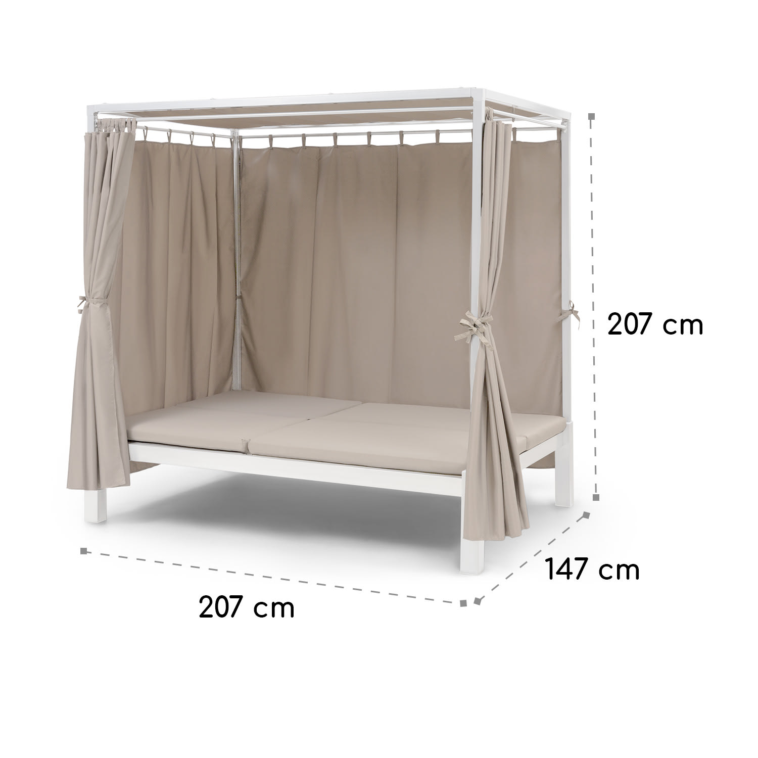 Eremitage Double Sunbed, lehátko pro 2 osoby, ocelový rám, sluneční stříška, závěsy, krémová 