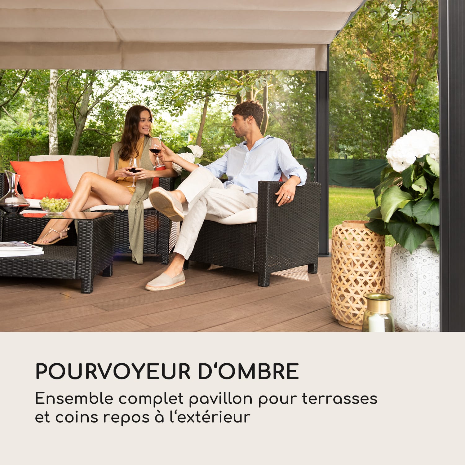 Pantheon Cortina pavillon avec auvent 3x4 m 4 parois latérales beige 3 x 4 m | Anthracite | Sable