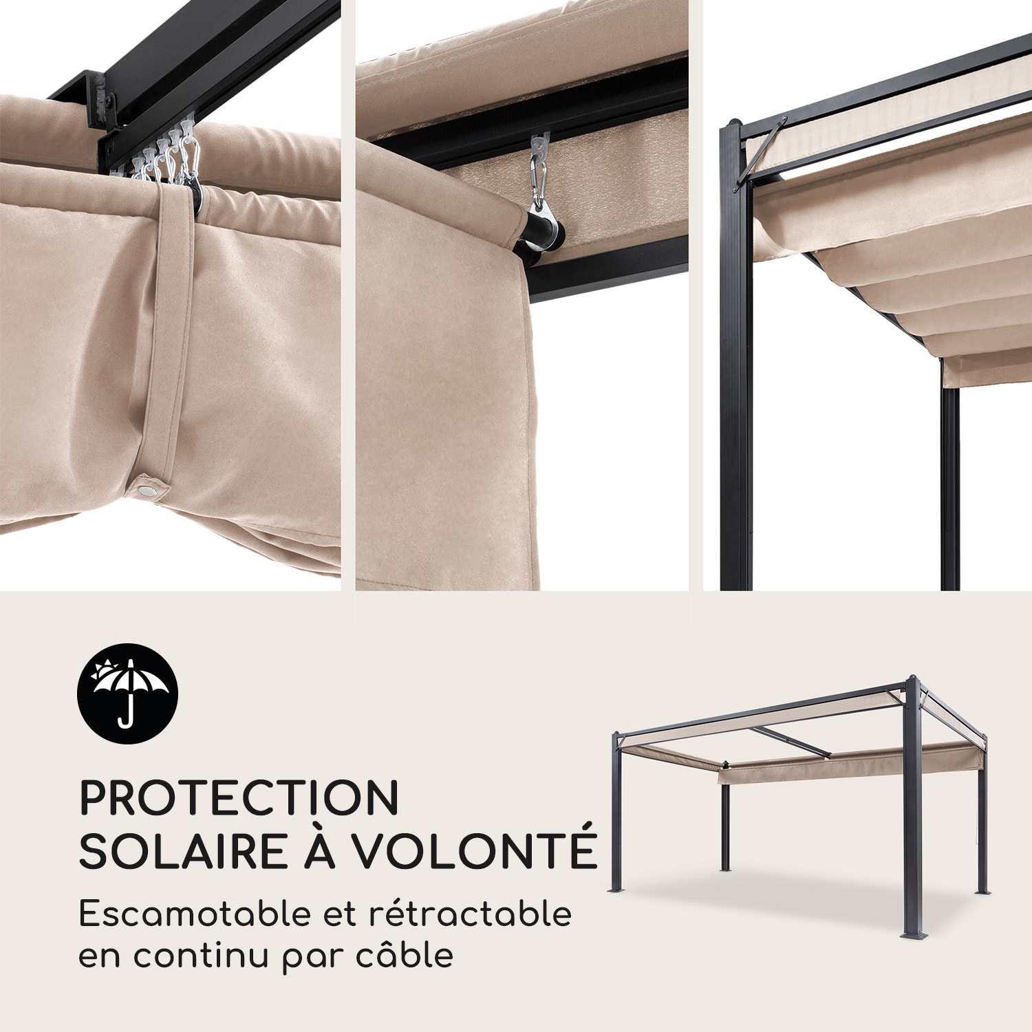 Pantheon Cortina pavillon avec auvent 3x4 m 4 parois latérales beige 3 x 4 m | Anthracite | Sable