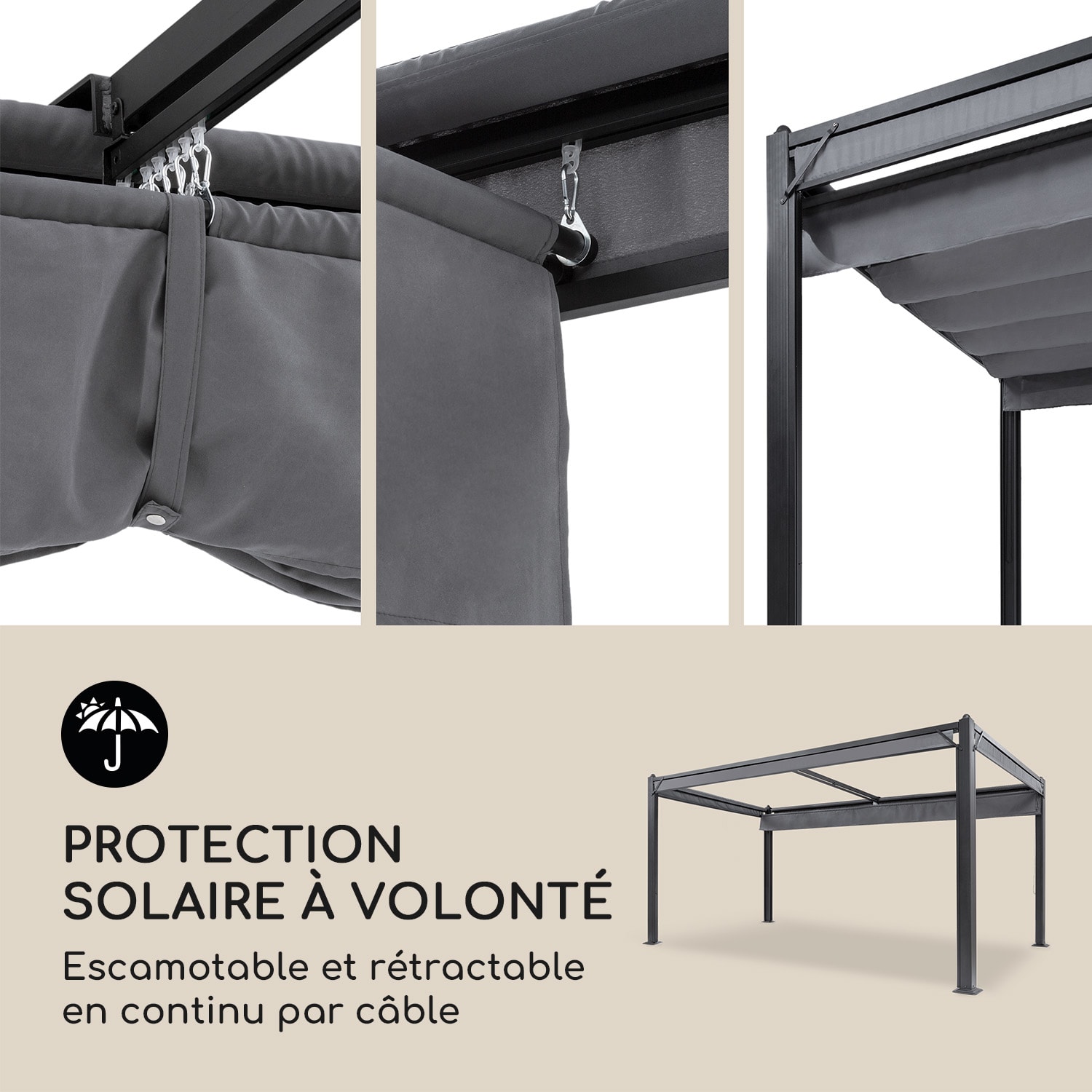 Pantheon Cortina paviljoen met dak 3x4m 4 zijstukken grijs 3 x 4 m | Antraciet | Donkergrijs