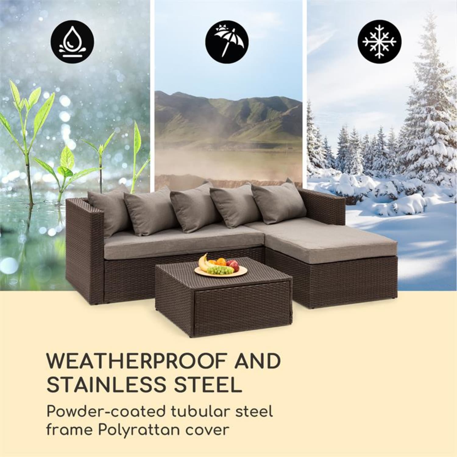 Theia Lounge Set, záhradná sedacia súprava, rohová súprava, stolček, 5 vanúšov, hnedá Hnedá