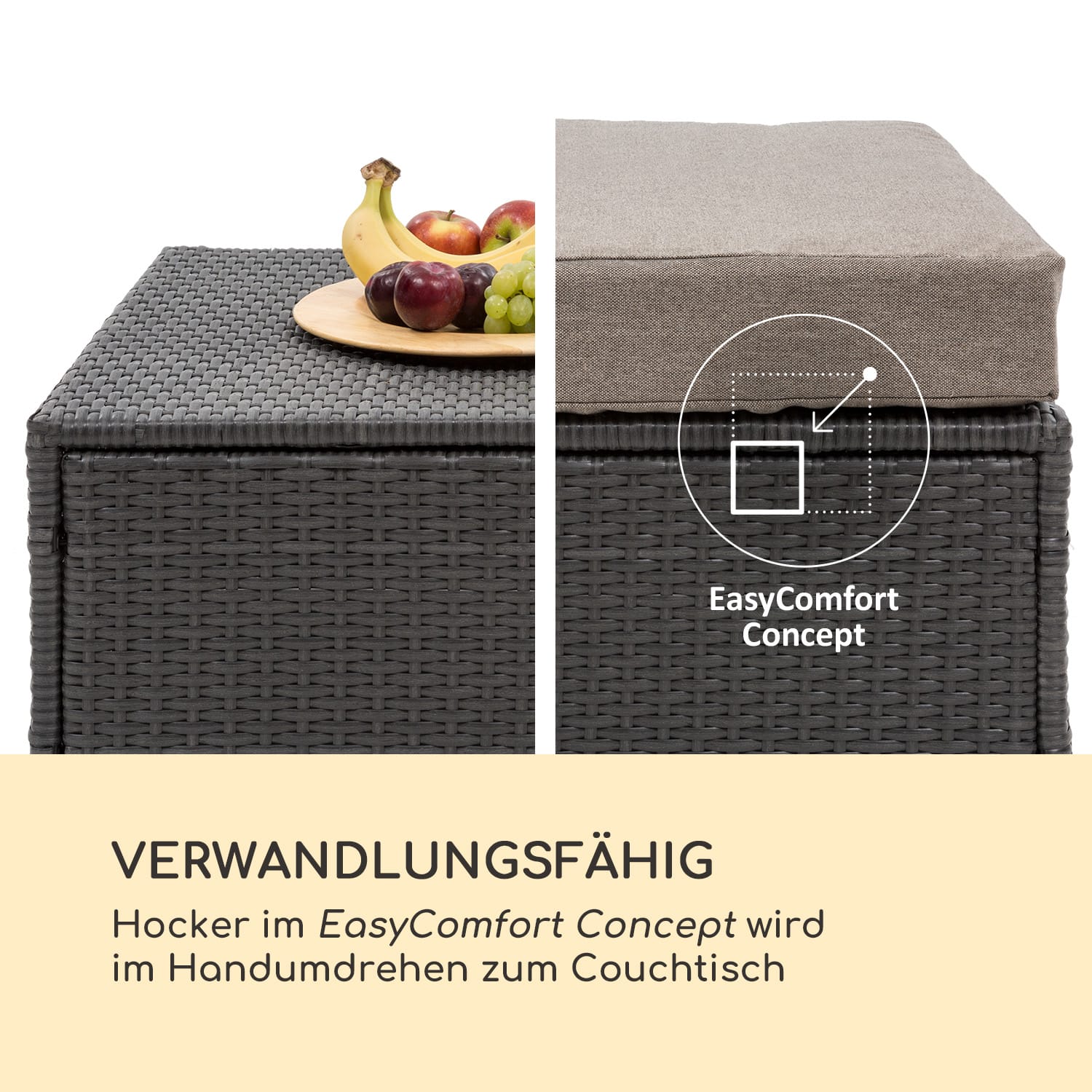 Theia Lounge Set Gartengarnitur Eckcouch Hocker 5 Kissen schwarz Schwarz