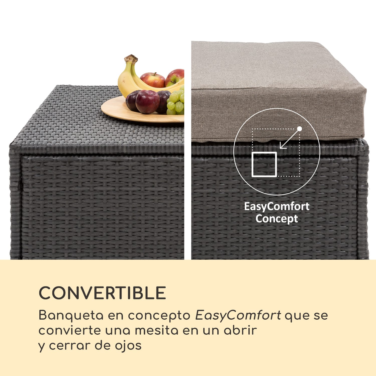 Theia Lounge Set juego de jardín Sofá esquinero taburete 5 cojines Negro Negro