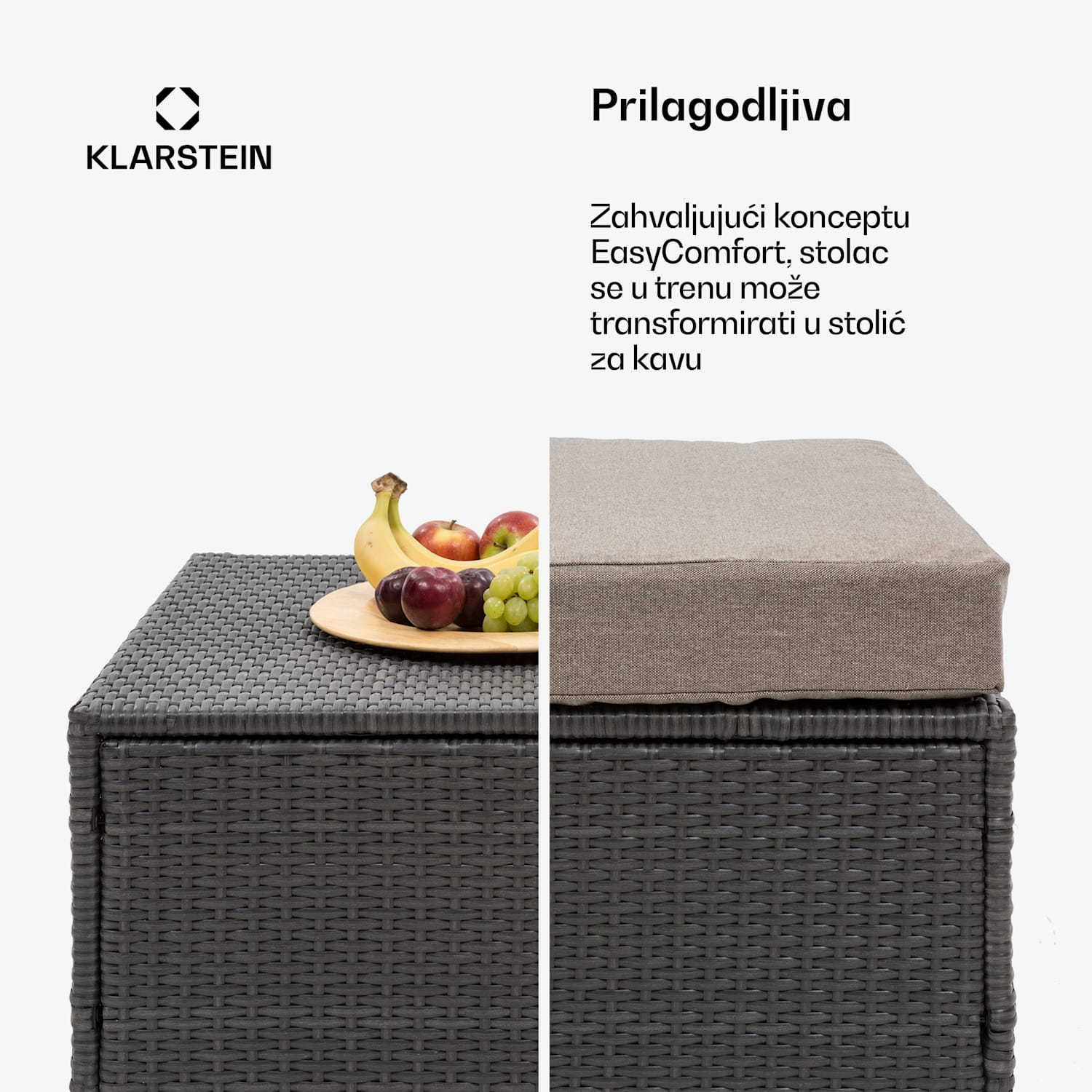 Theia Lounge Set, vrtni namještaj, kutna garnitura, stol, 5 jastuka, crna Crna