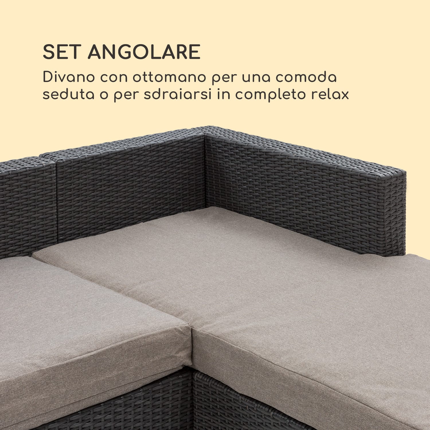 Theia Lounge Set Mobili da Giardino Divano Sgabello 5 Cuscini nero Preto