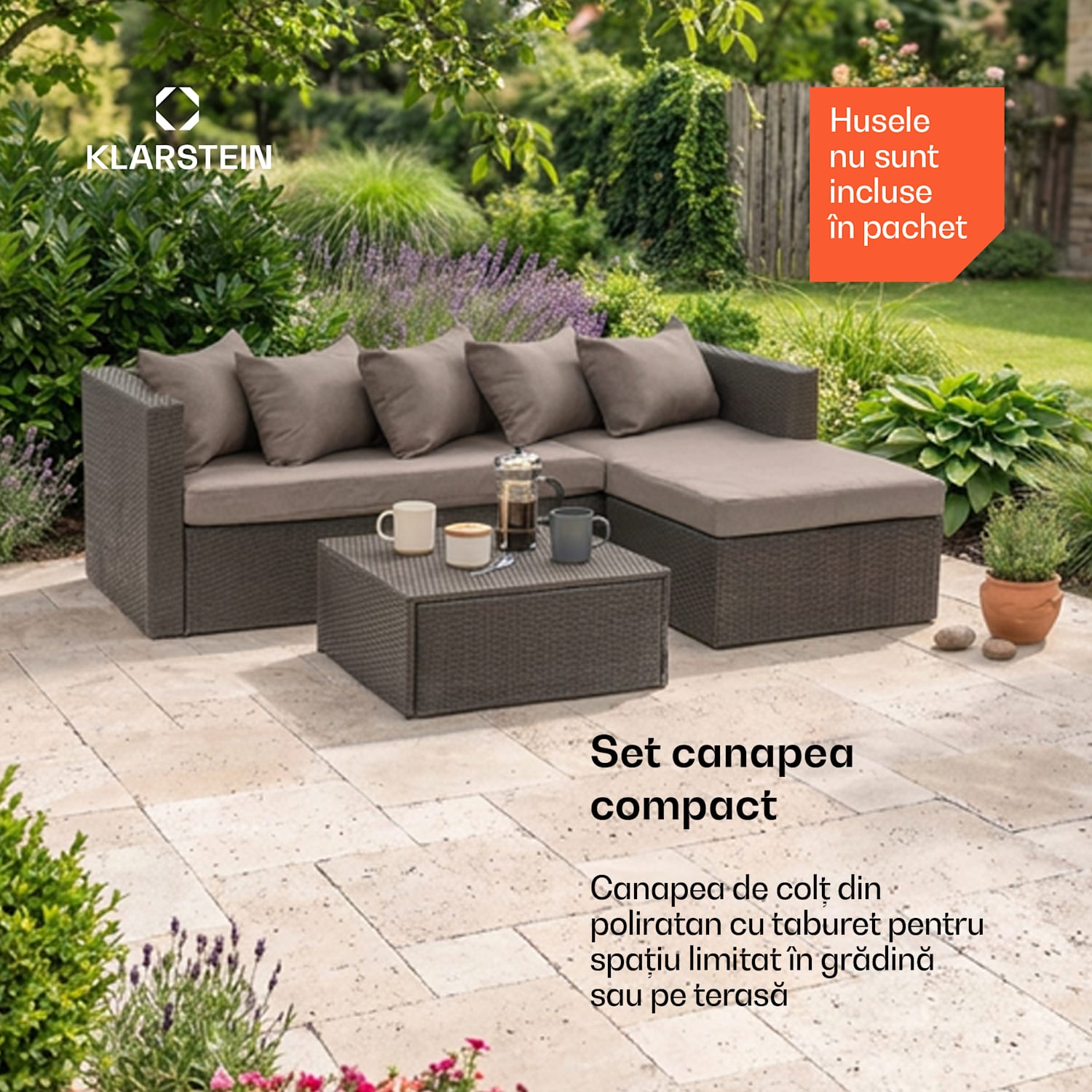 Theia Lounge, set de mobilă pentru grădină, 5 perne, negru Negru