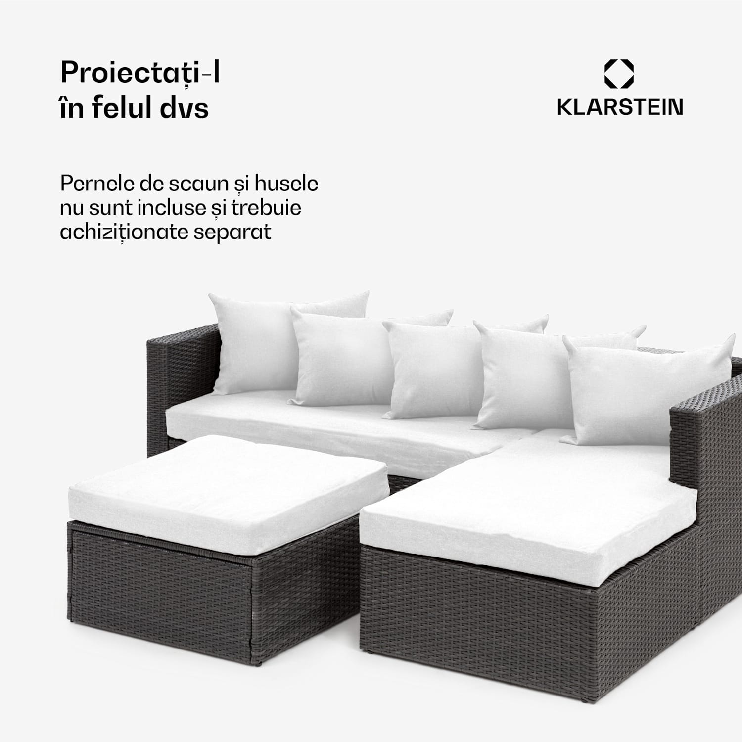 Theia Lounge, set de mobilă pentru grădină, 5 perne, negru Negru