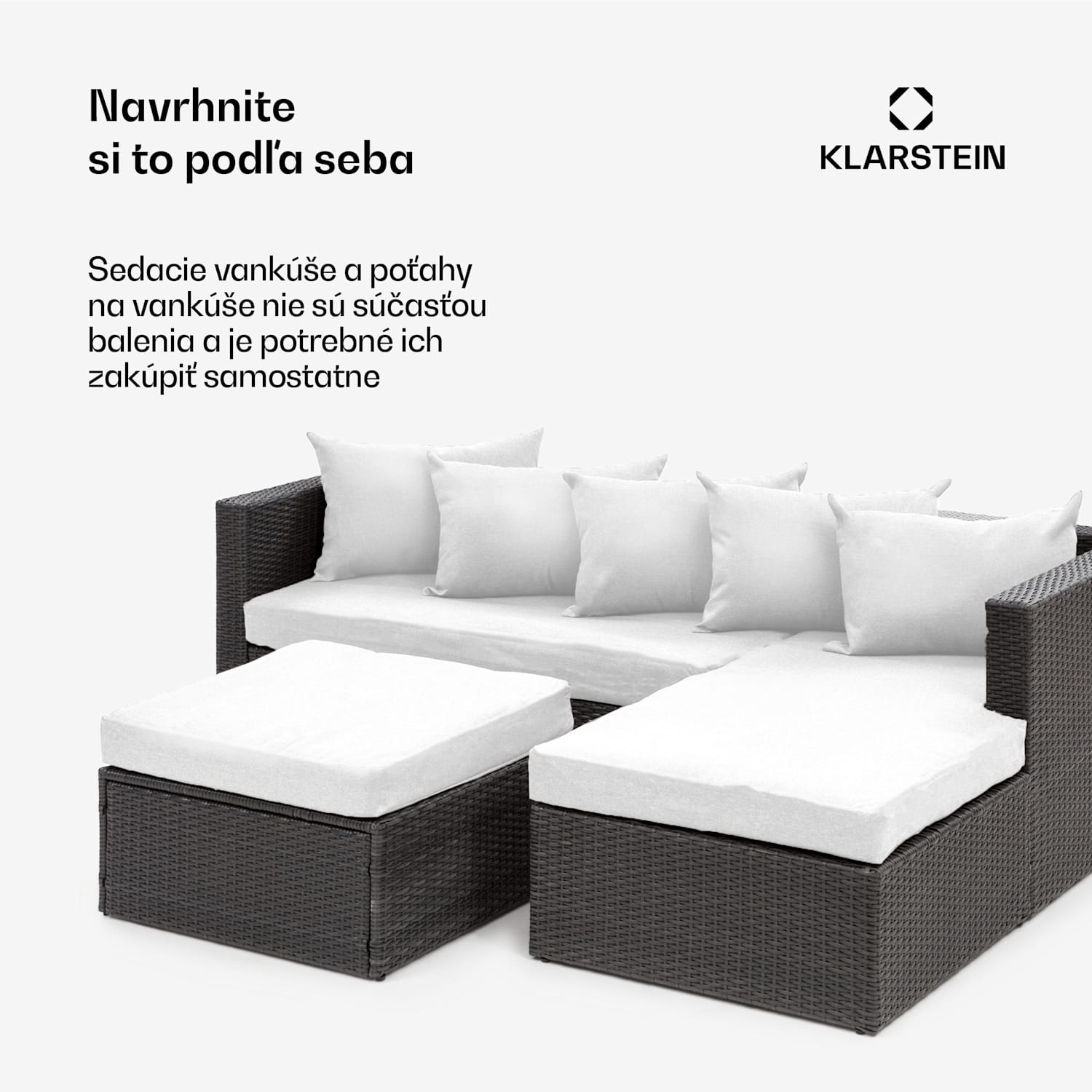 Theia Lounge Set, záhradná sedacia súprava, rohový gauč, stolček, 5 vankúšov, čierna Čierna