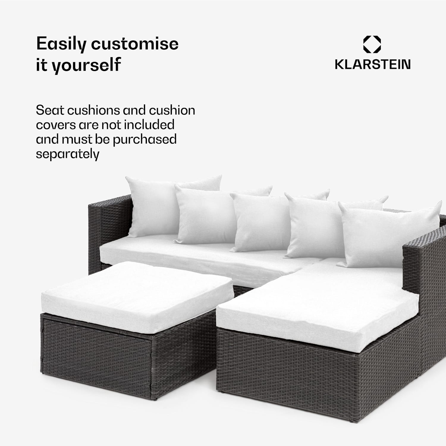Theia Conjunto Lounge Jardim Sofá de Canto Banco 5 Almofadas Preto Preto