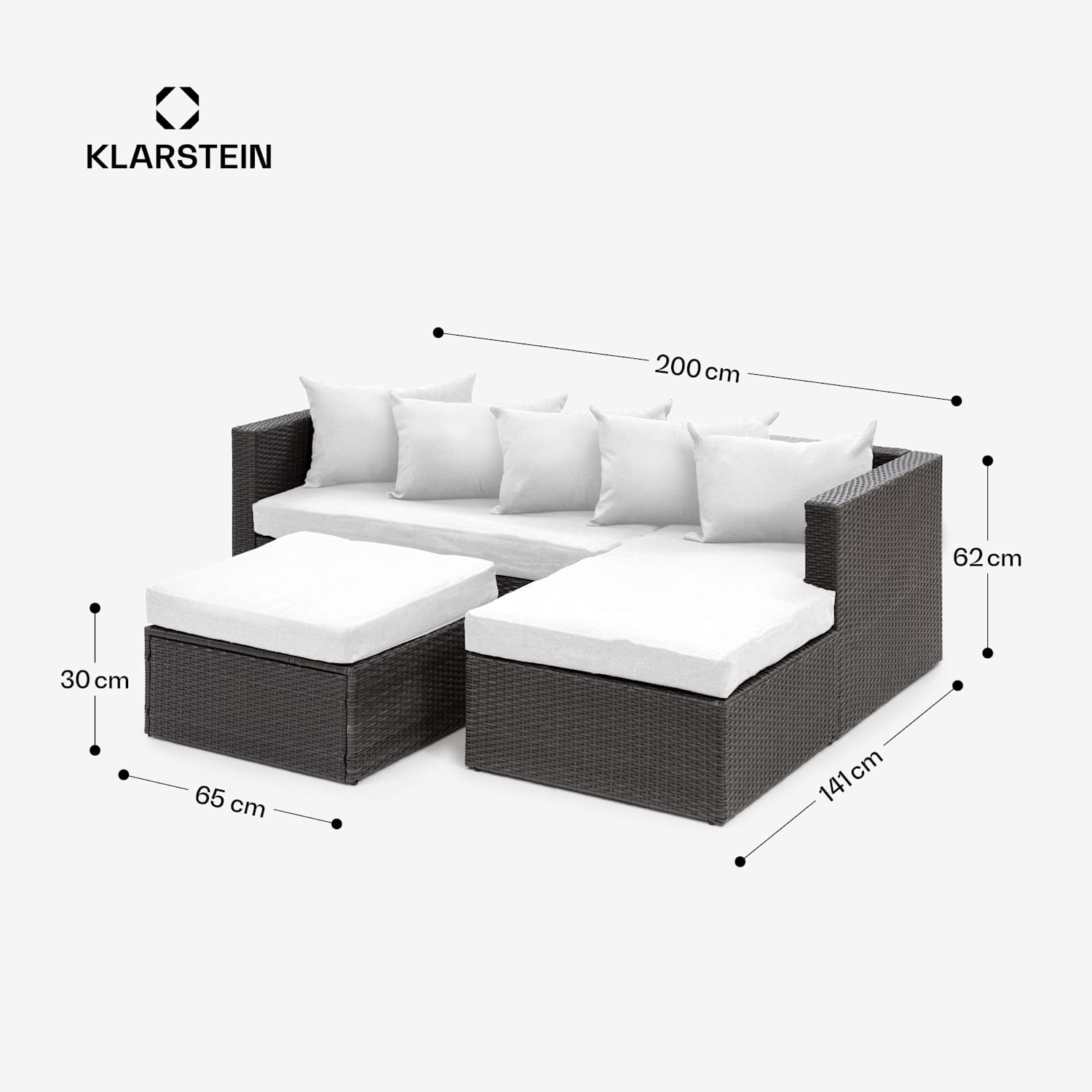 Theia Lounge, set de mobilă pentru grădină, 5 perne, negru Negru