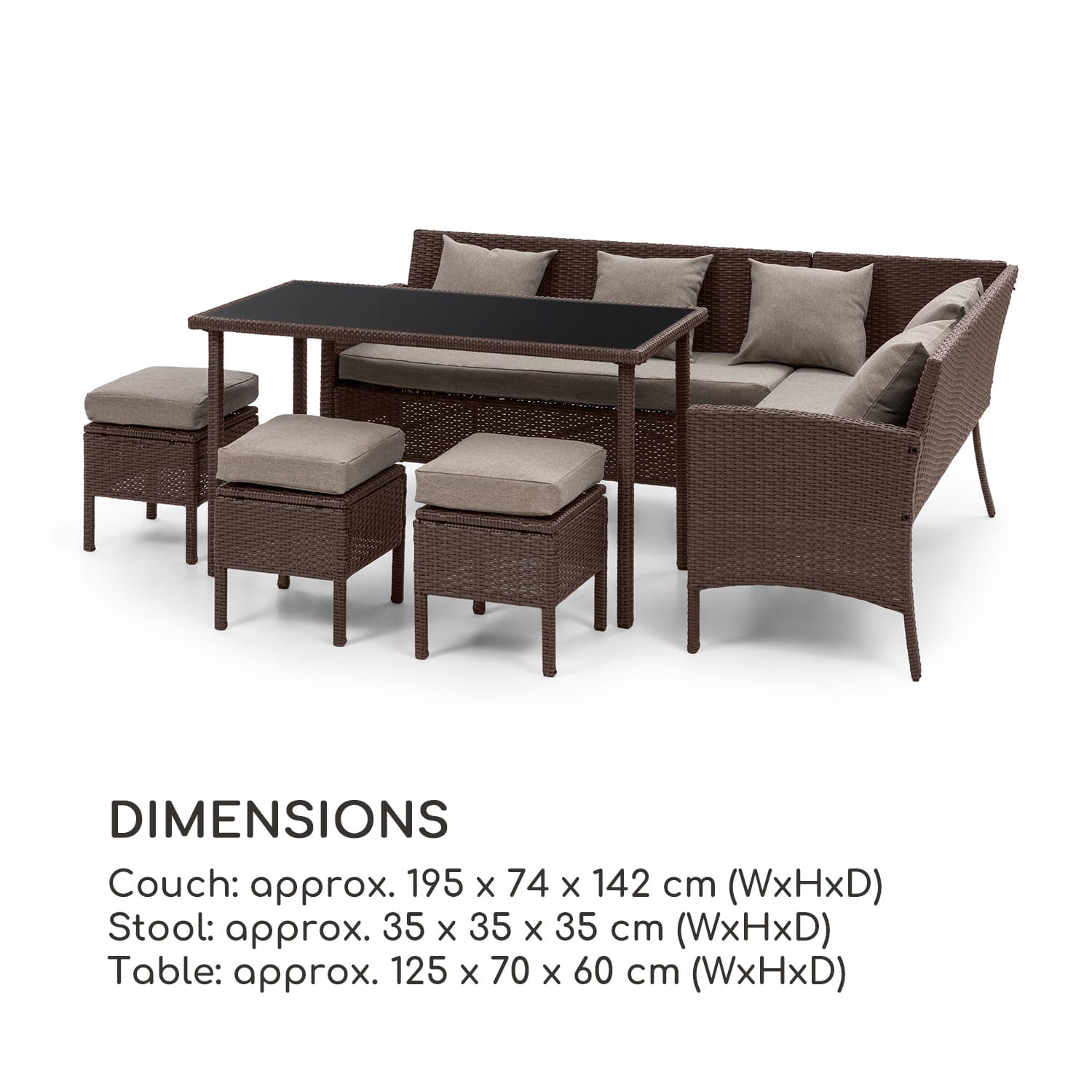 Titania Dining Lounge Set, kerti ülőgarnitúra, asztallal, barna Barna