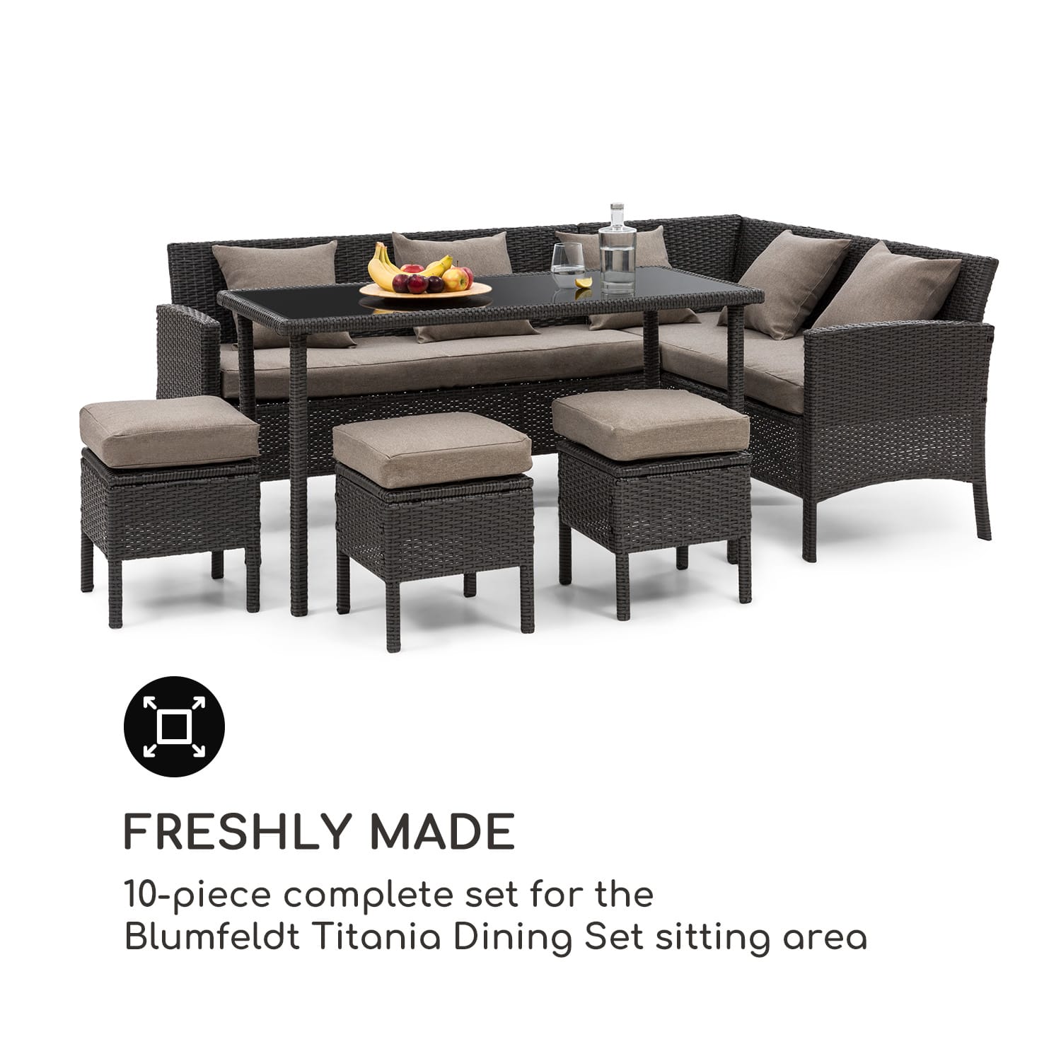 Titania Dining Set, poszewki na meble ogrodowe, 10 części, 100% poliester, kolor brązowy