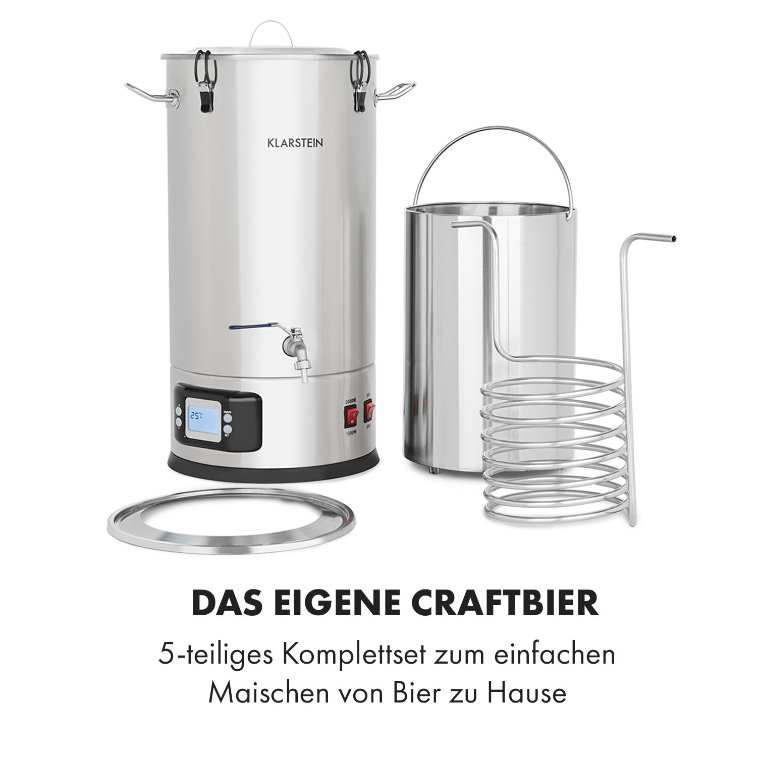 Maischfest Maischekessel 5 Teile 1500/3000W 30l LCD Edelstahl 30 L