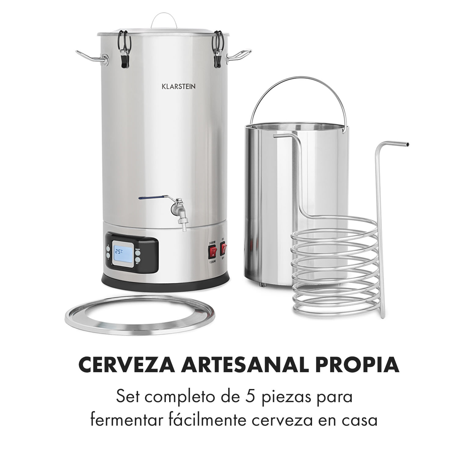 Maischfest Tanque de maceración 5 piezas 1500/3000W 30l LCD Acero inoxidable 30 L