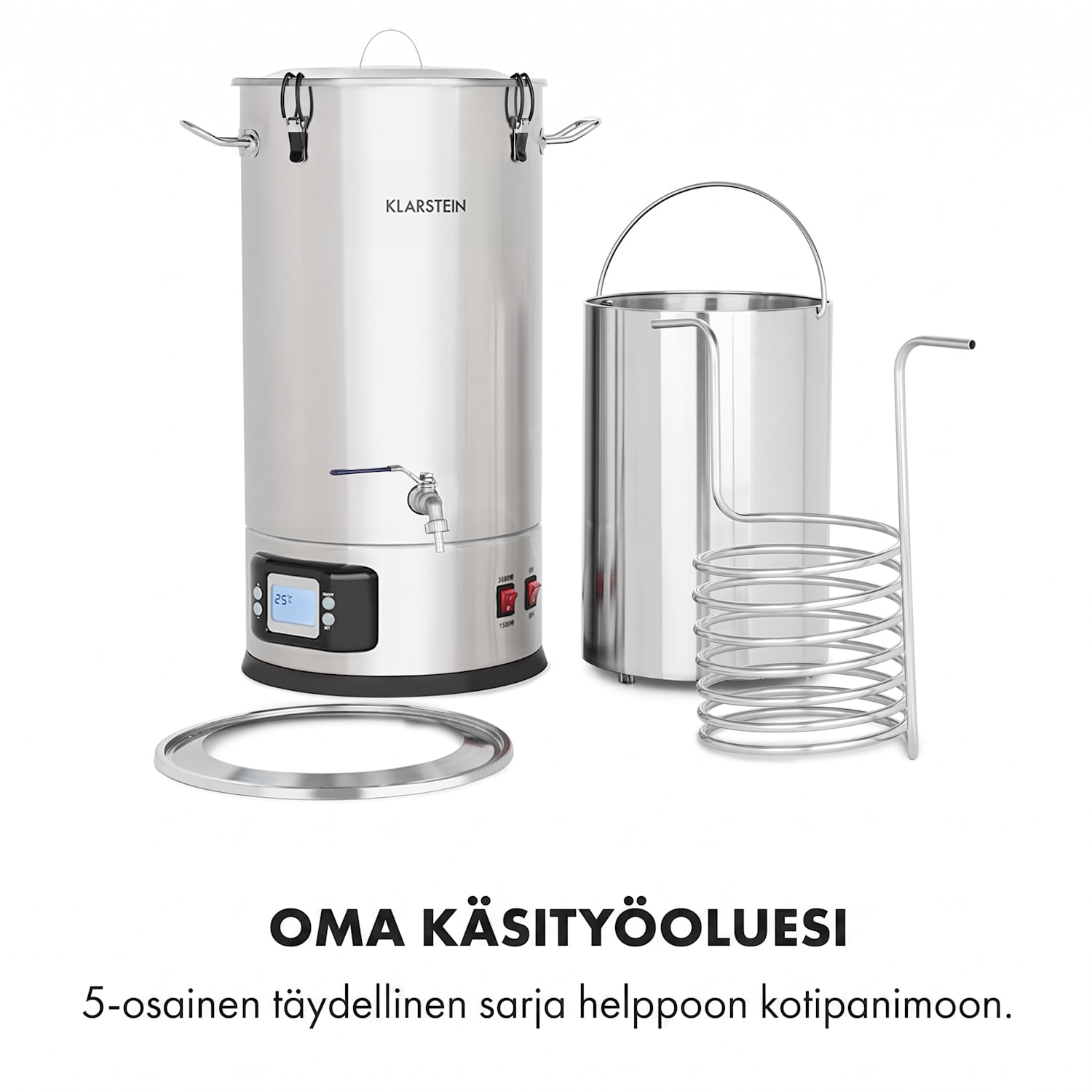 Maischfest -mäskikattila, 5 osaa, 1500/3000W, 30 l, LCD, ruostumaton teräs 30 L