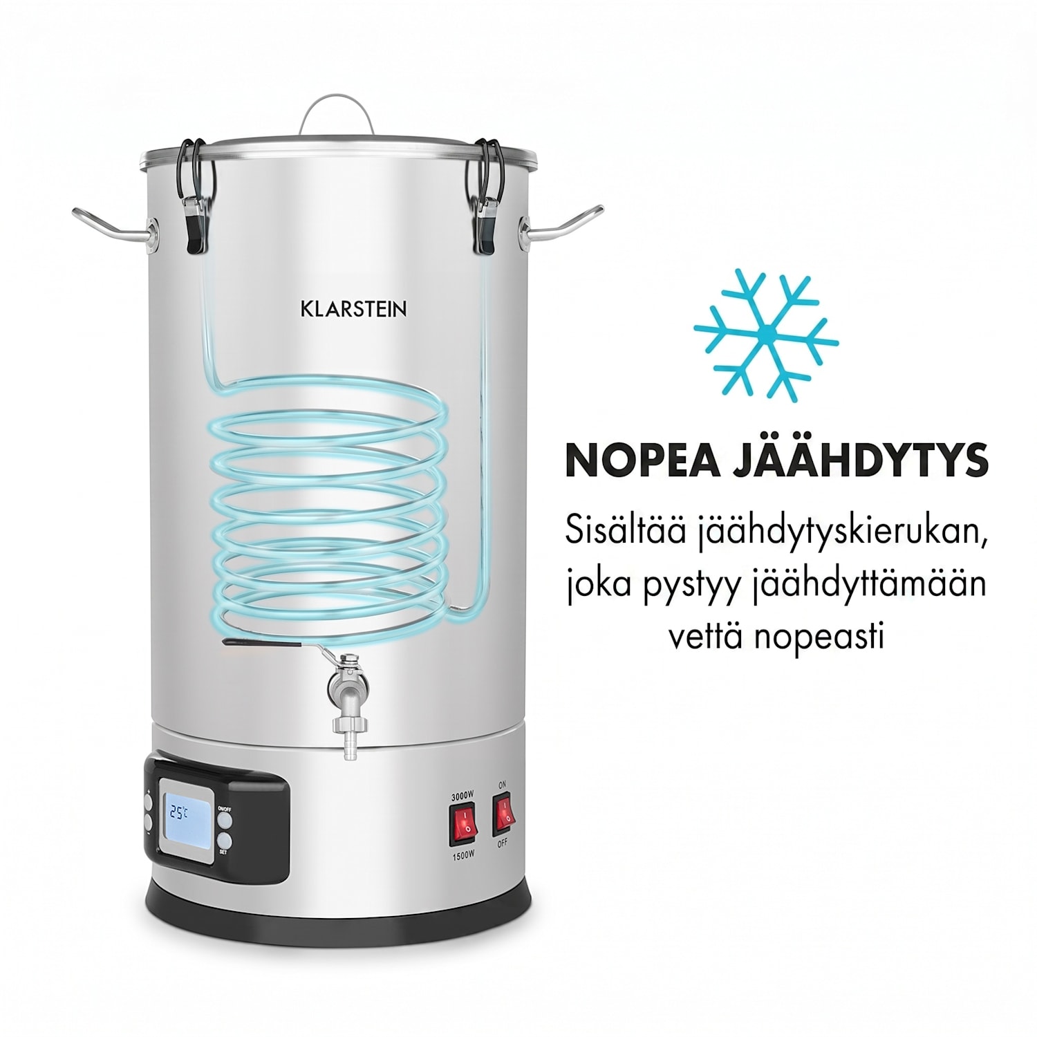 Maischfest -mäskikattila, 5 osaa, 1500/3000W, 30 l, LCD, ruostumaton teräs 30 L
