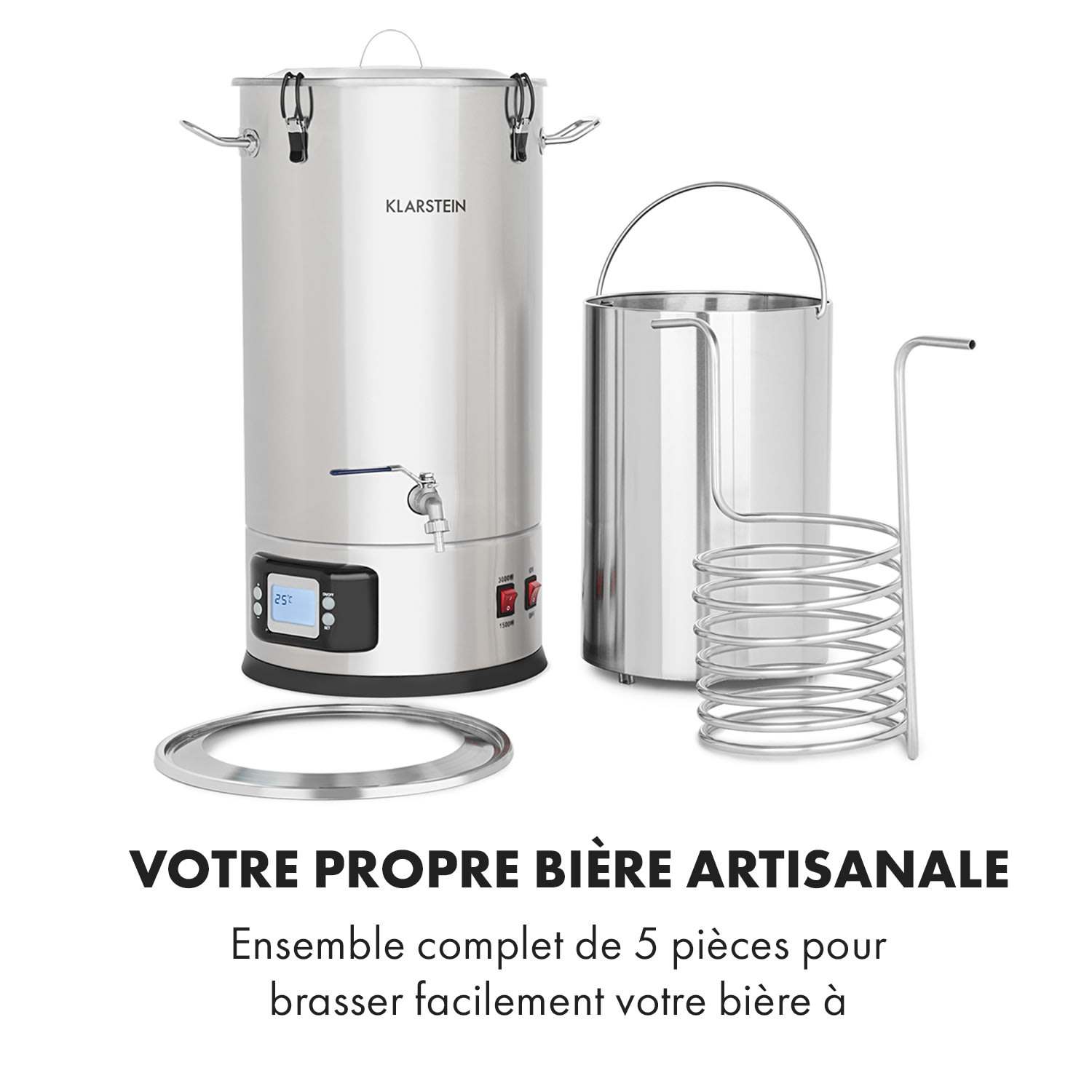 KKlarstein Maischfest maischketel 5 delen 1500/3000W 30l LCD roestvrij staal 30 L