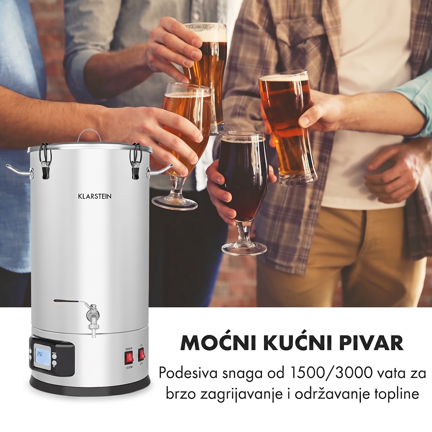 Maischfest, kotao za slad, 5 dijelova, 1500/3000 W, 30 l, LCD na dodir, nehrđajući čelik 30 L