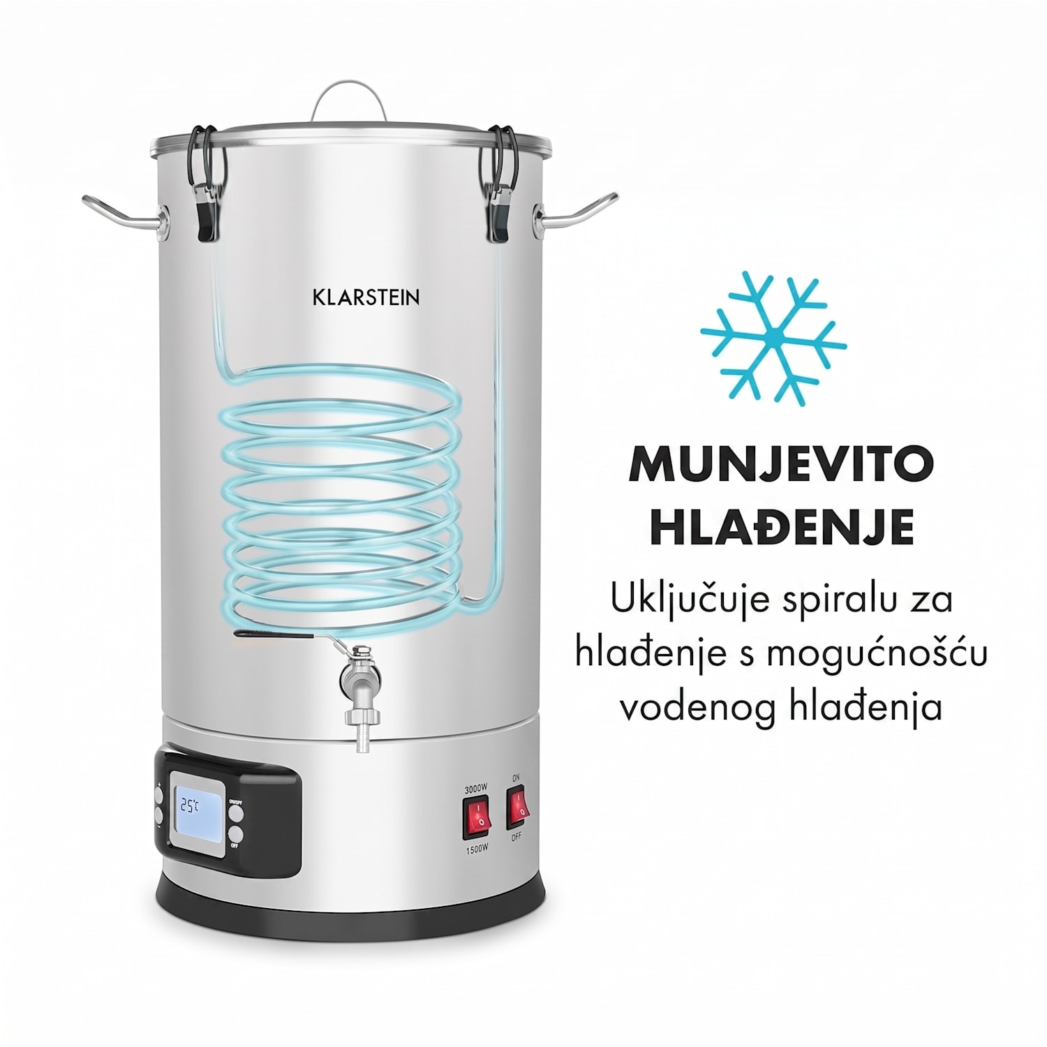 Maischfest, kotao za slad, 5 dijelova, 1500/3000 W, 30 l, LCD na dodir, nehrđajući čelik 30 L