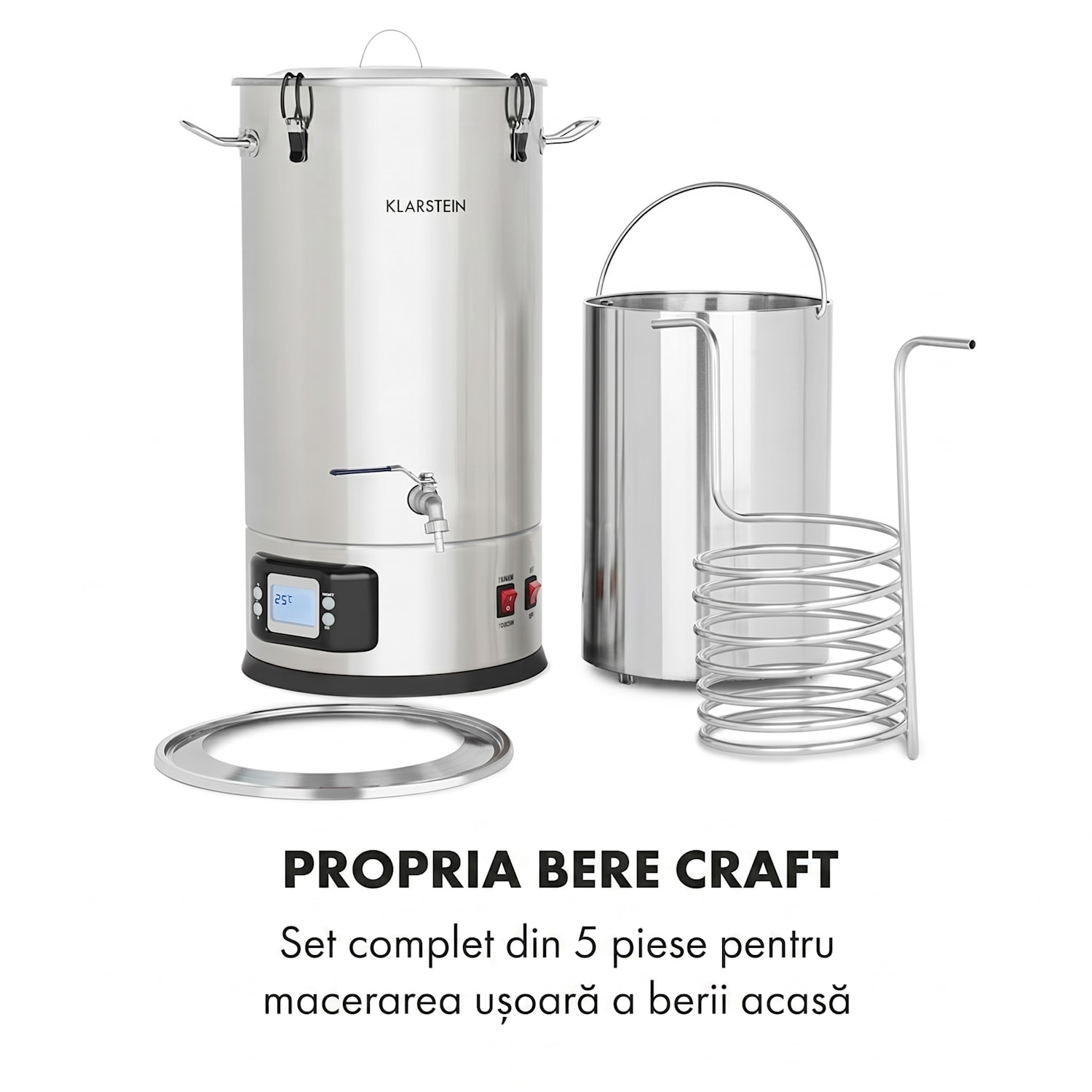 Maischfest, ceainic, 5 părți, 1500 / 3000 W, 30 l, LCD, din oțel inoxidabil 30 L