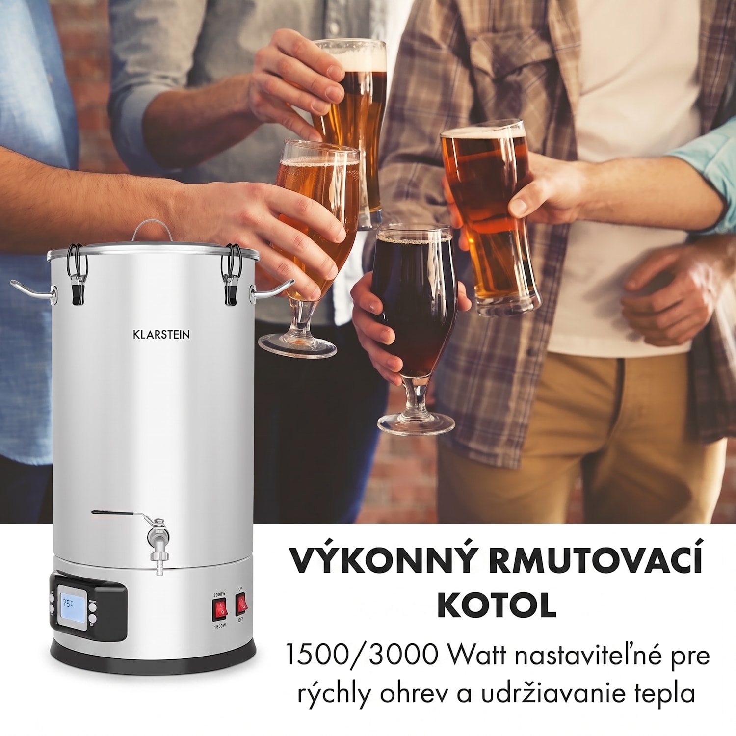 Maischfest 30, sladový kotol, 5 dielov, 30 l, 1500/3000 W, dotykový LCD, nehrdzavejúca oceľ 30 L