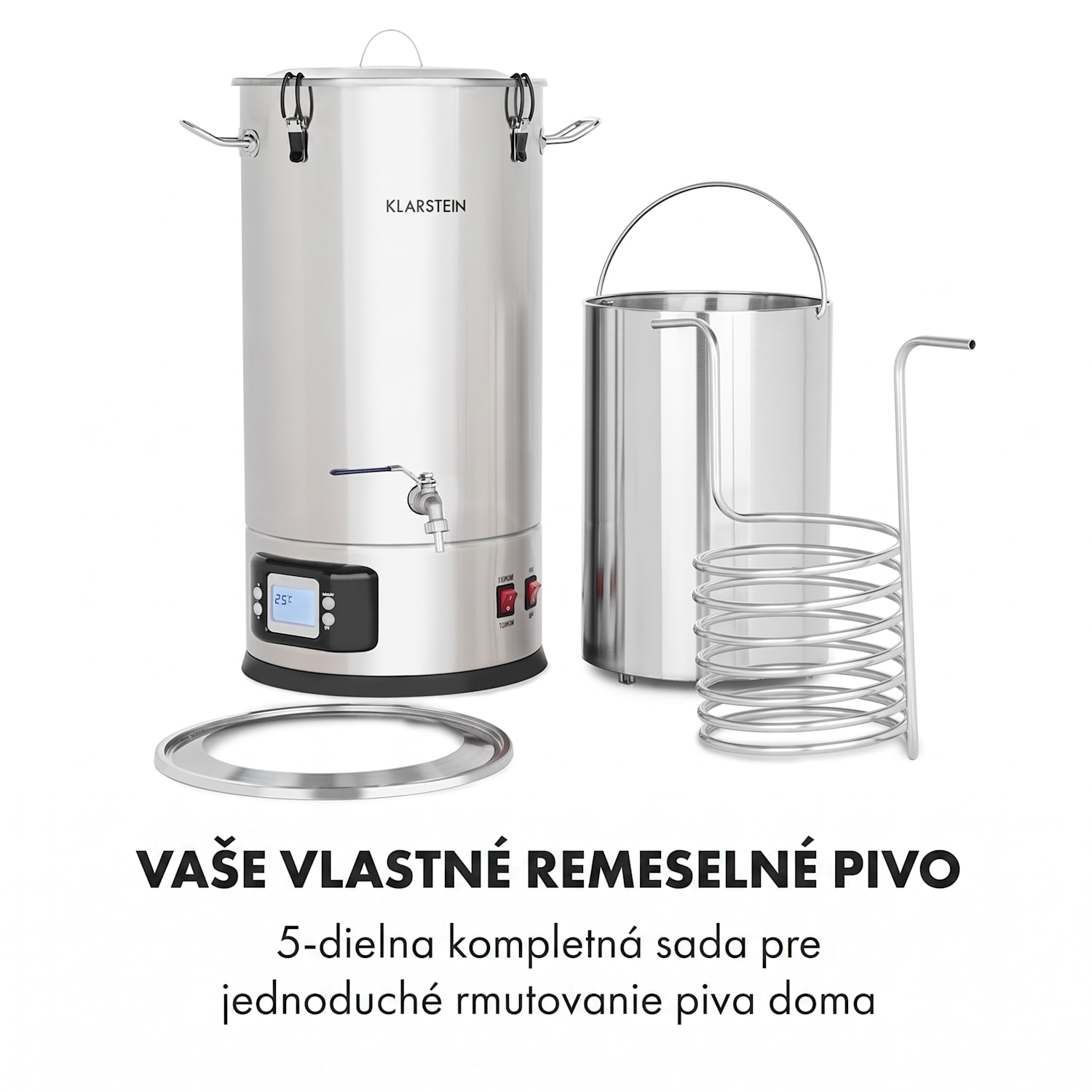 Maischfest 30, sladový kotol, 5 dielov, 30 l, 1500/3000 W, dotykový LCD, nehrdzavejúca oceľ 30 L