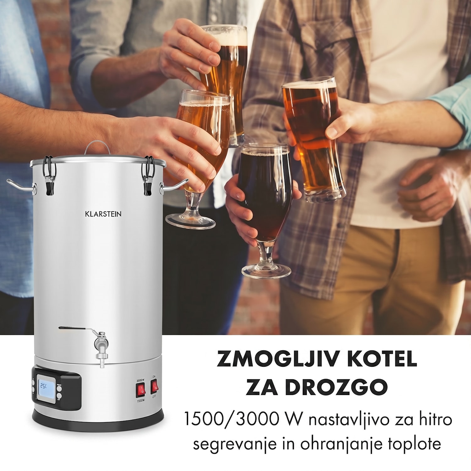 Maischfest, kotel za slad, 5 delni, 1500/3000 W, 30 l, LCD, plemenito jeklo 30 L