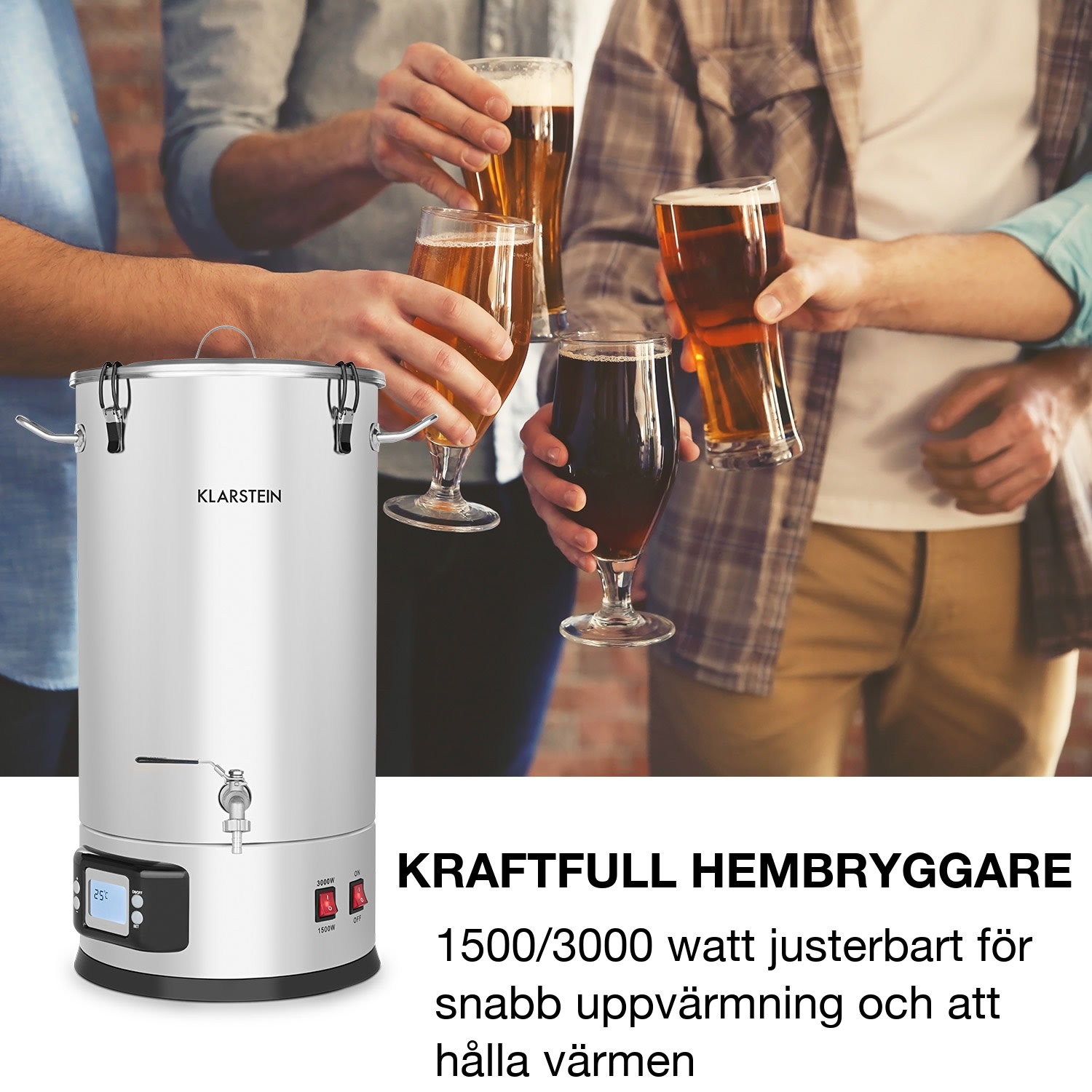 Maischfest mäskkittel 5 delar 1500/3000W 30l LCD rostfritt stål 