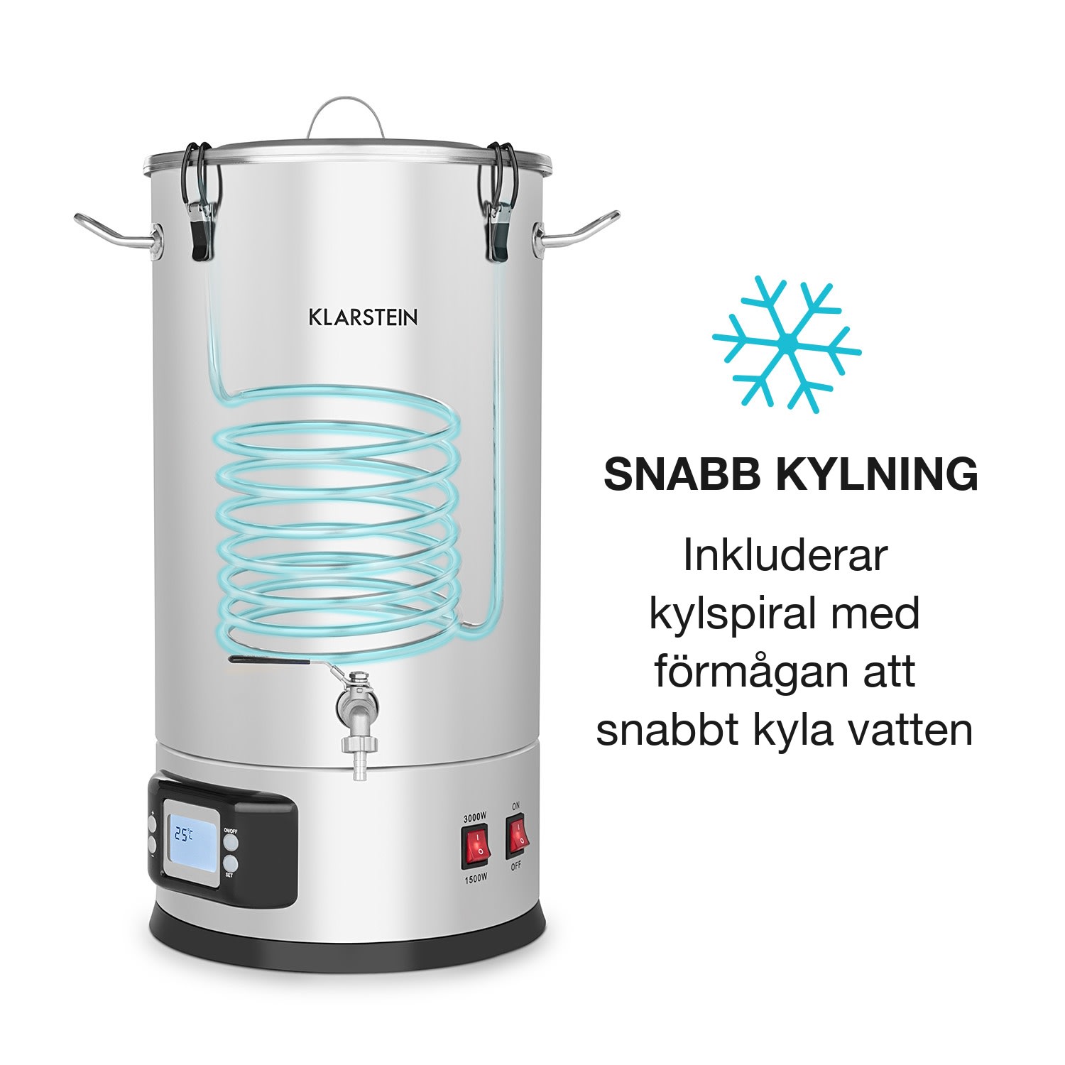 Maischfest mäskkittel 5 delar 1500/3000W 30l LCD rostfritt stål 