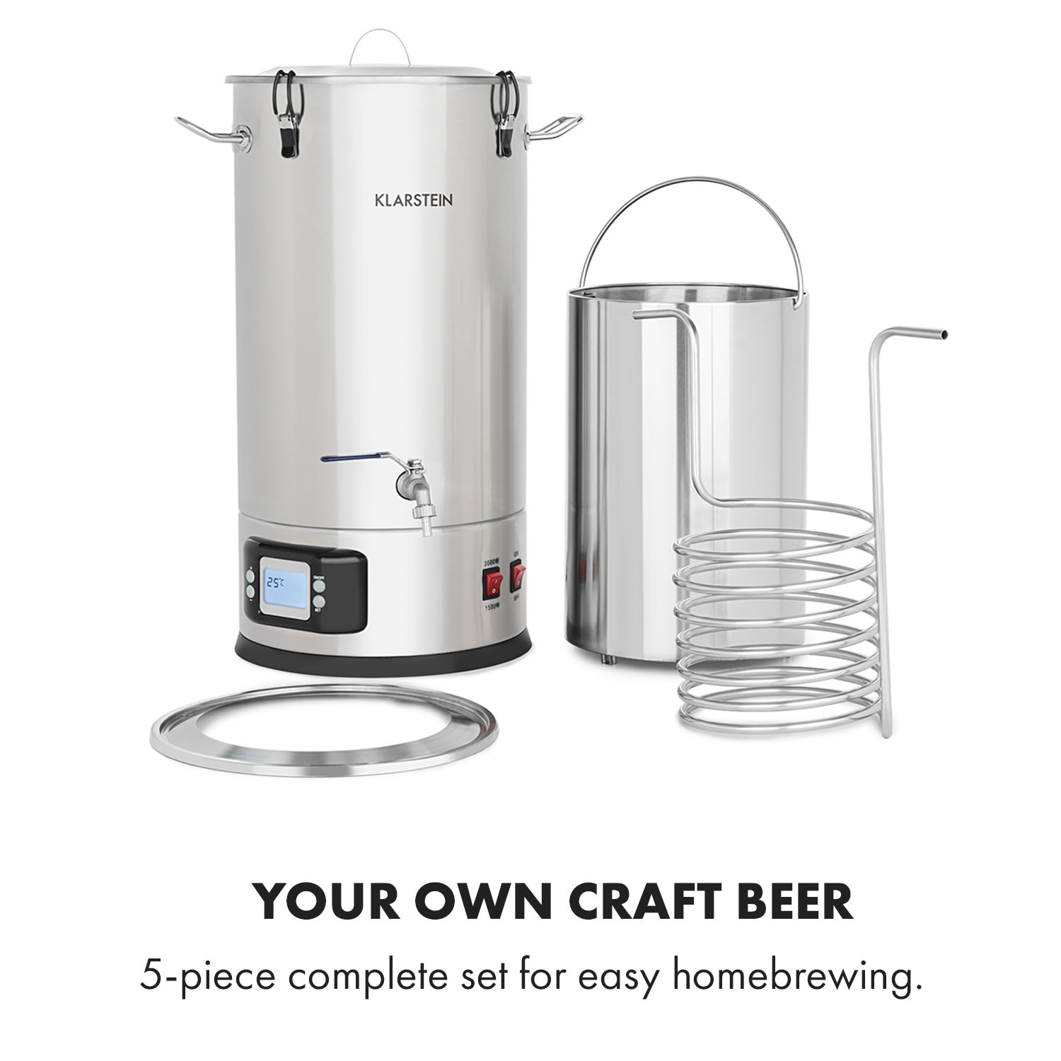 Maischfest 30, sladový kotol, 5 dielov, 30 l, 1500/3000 W, dotykový LCD, nehrdzavejúca oceľ 