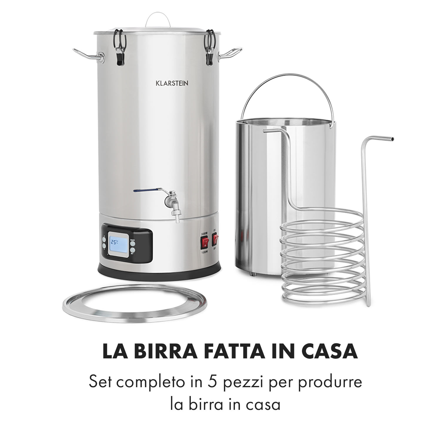 Maischfest paiolo di ammostamento 5 pezzi 1500/3000W 35l LCD acciaio inox 35 L