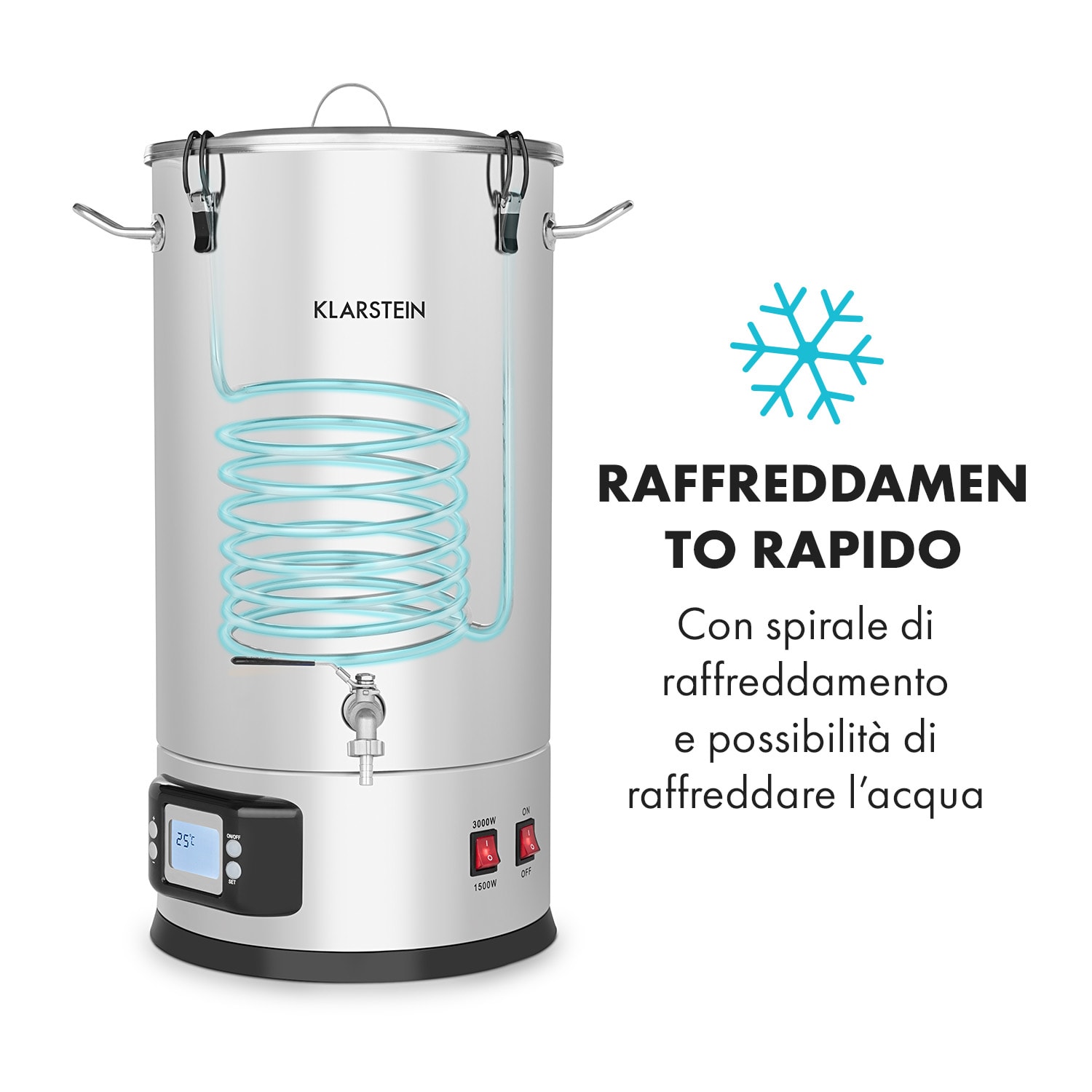Maischfest paiolo di ammostamento 5 pezzi 1500/3000W 35l LCD acciaio inox 35 L