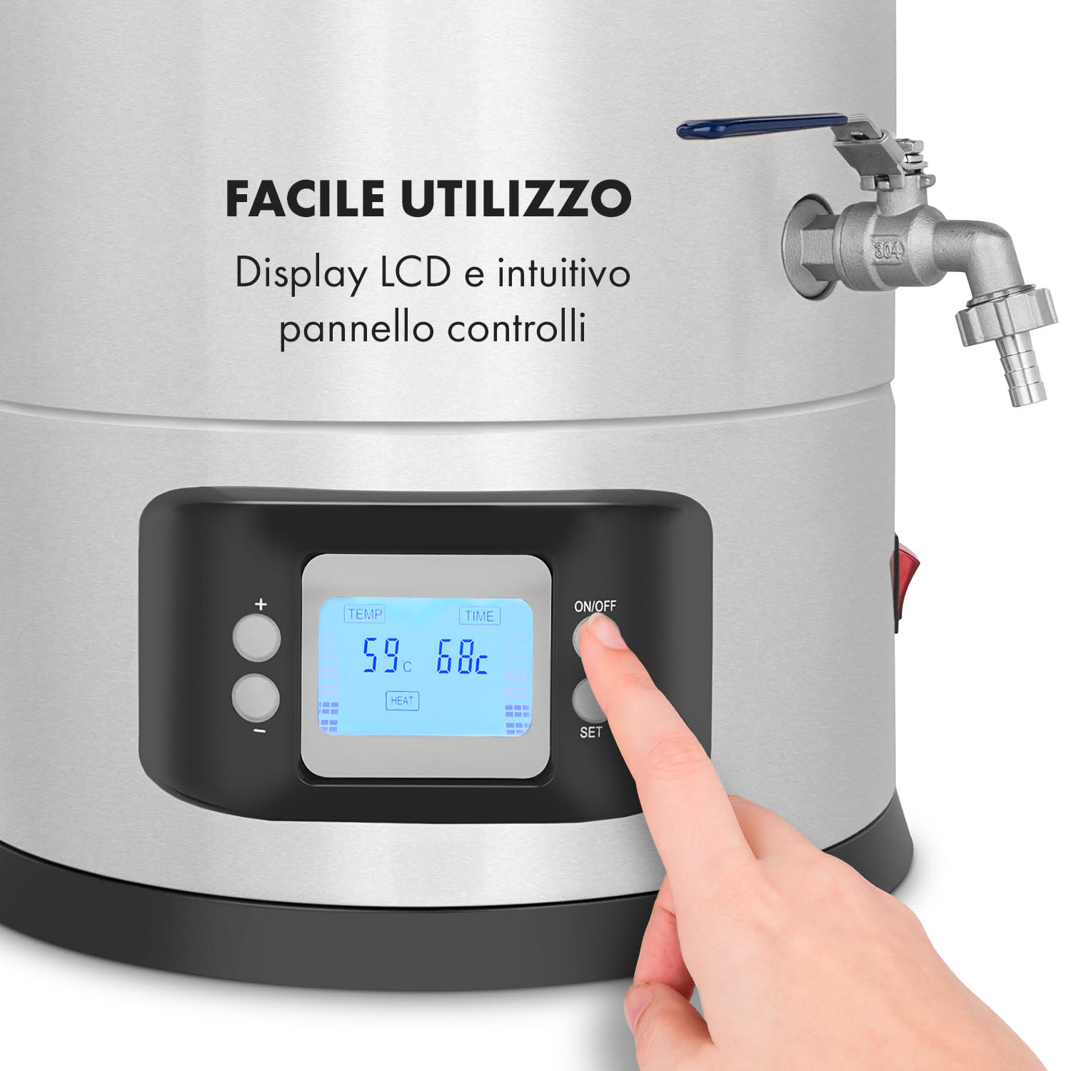 Maischfest paiolo di ammostamento 5 pezzi 1500/3000W 35l LCD acciaio inox 35 Ltr