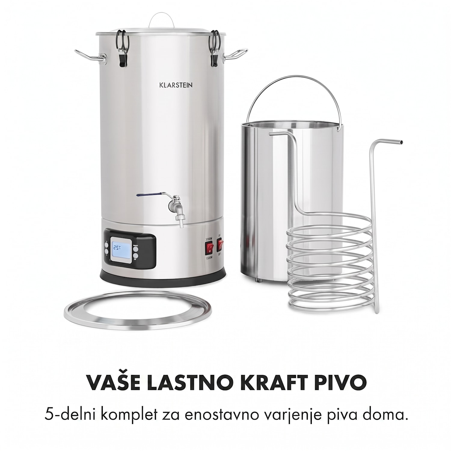 Maischfest, kotel za slad, 5 delni, 1500/3000 W, 35 l, LCD, plemenito jeklo 35 L