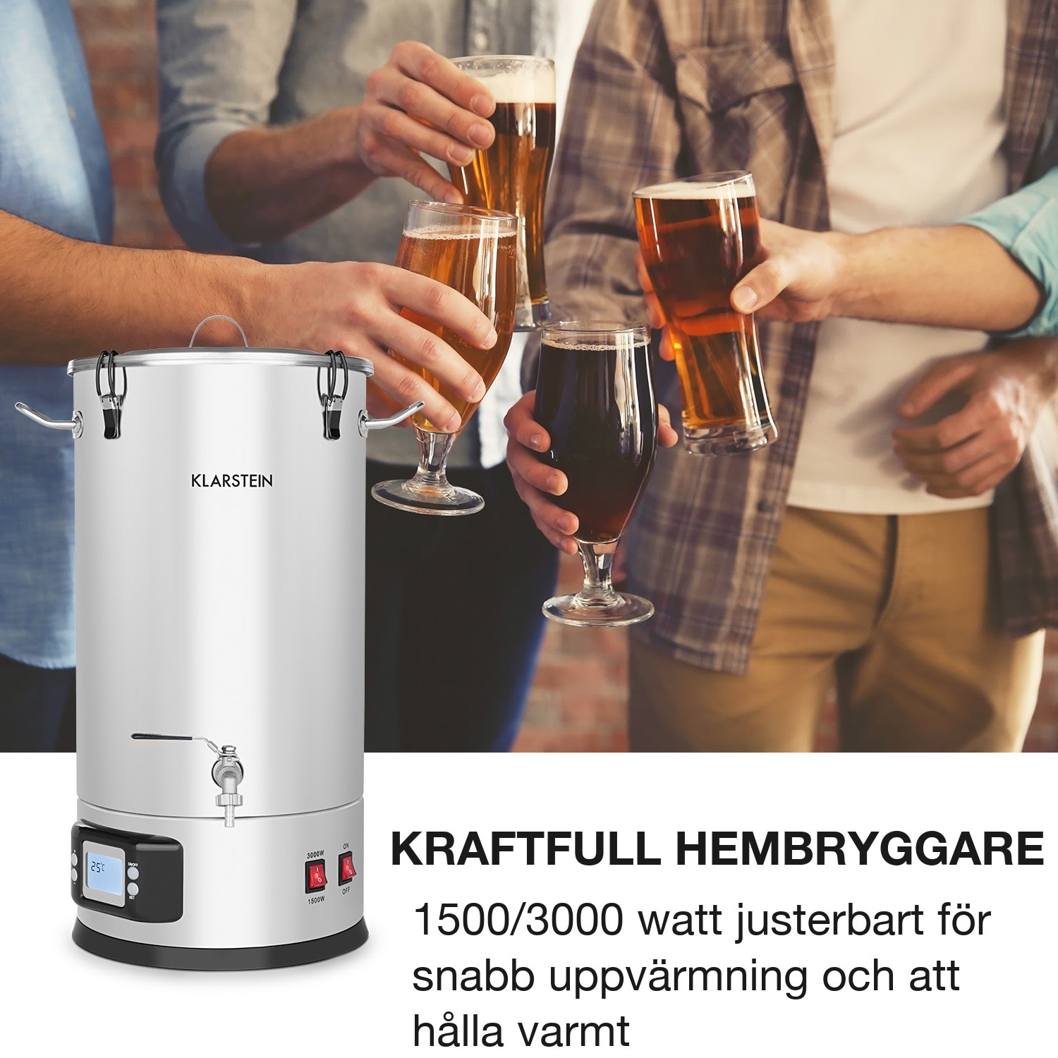 Maischfest bryggverk 5 delar 1500/3000 W 35 l LCD rostfritt stål 35 L
