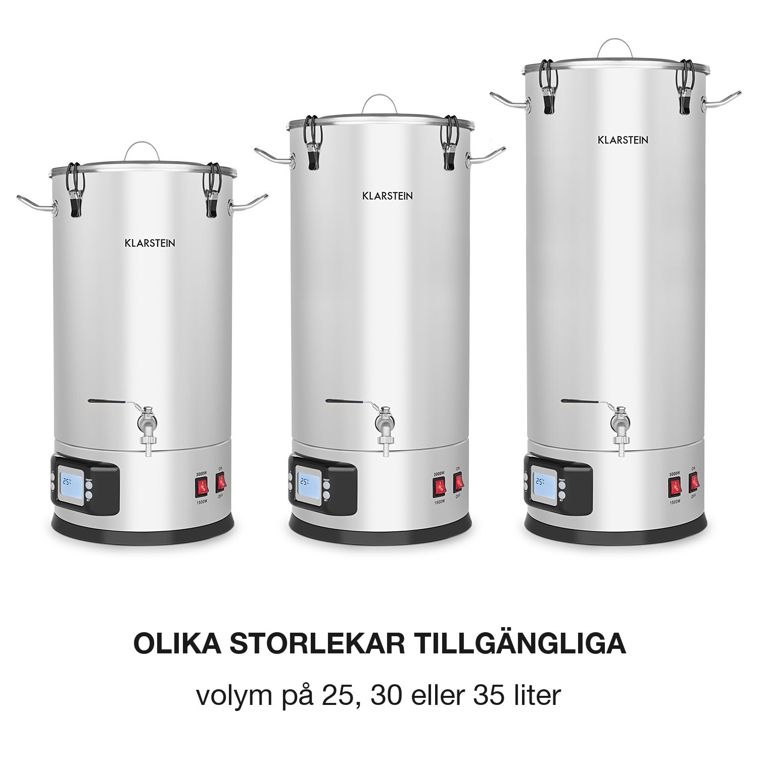 Maischfest bryggverk 5 delar 1500/3000 W 35 l LCD rostfritt stål 35 L