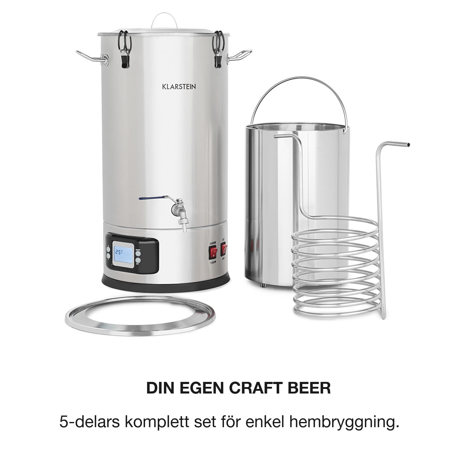 Maischfest bryggverk 5 delar 1500/3000 W 35 l LCD rostfritt stål 35 L