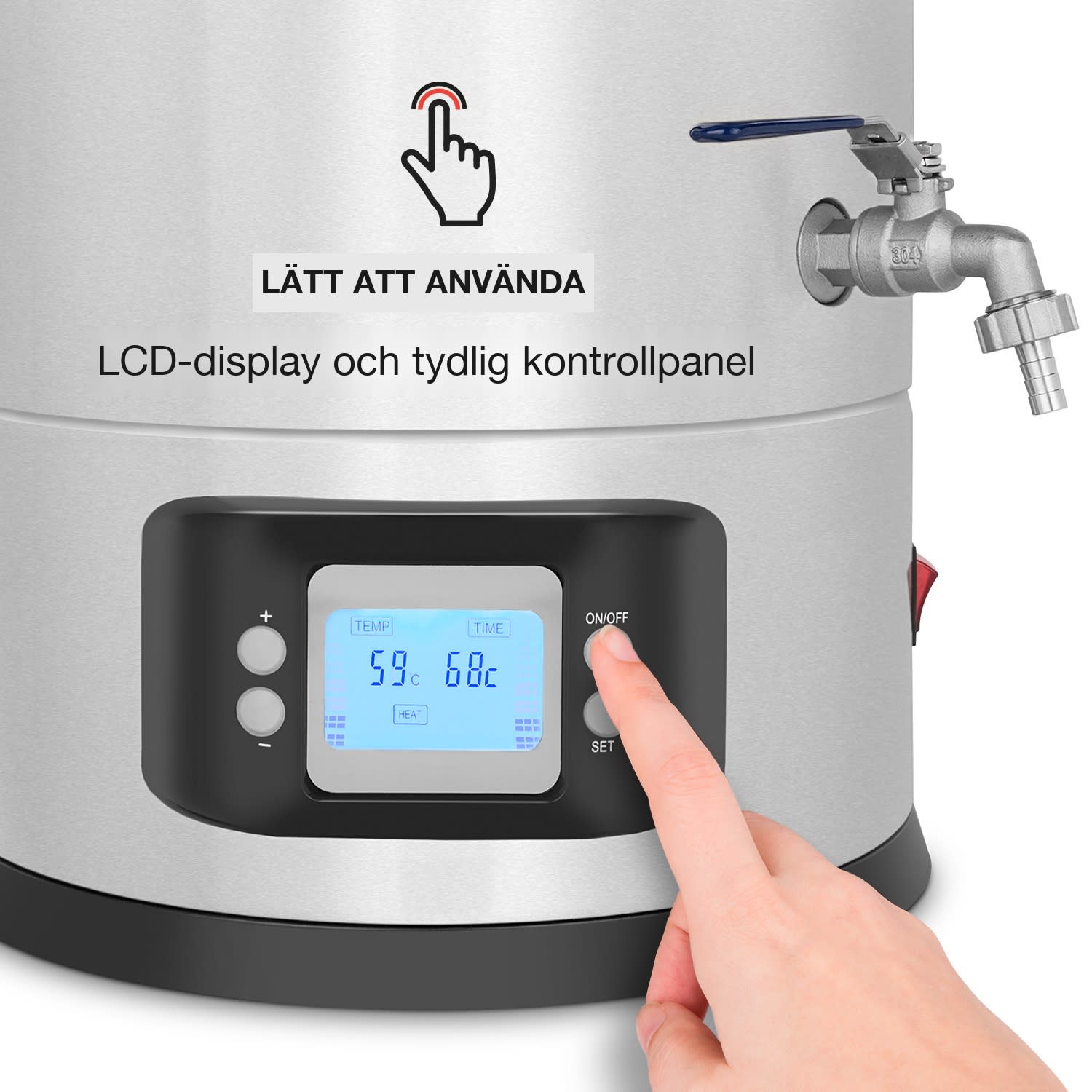Maischfest bryggverk 5 delar 1500/3000 W 35 l LCD rostfritt stål 35 L