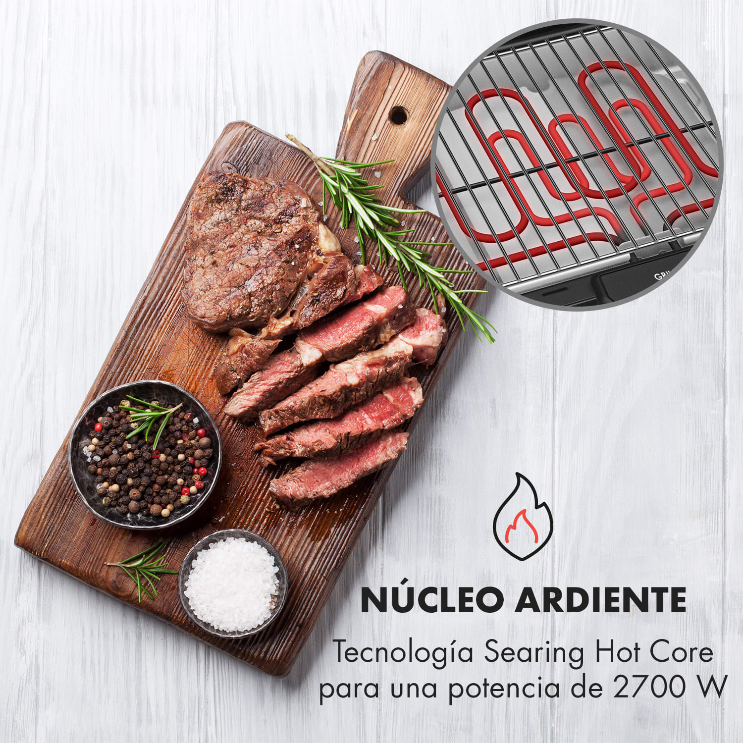 Grillkern Parrilla eléctrica 1900+800 W Elemento calefactor doble ReflectorBoost 